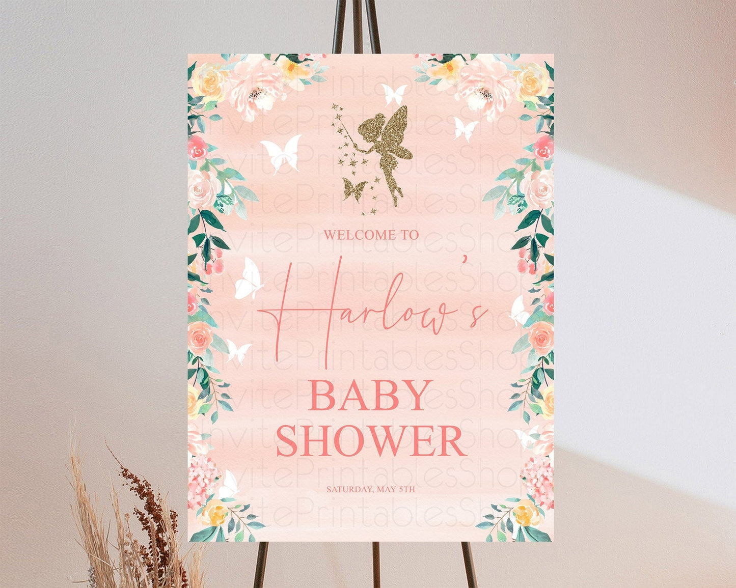 Fairy Baby Shower Welcome Sign Fairy Welcome Board Enchanted Garden Pastel Floral Butterfly Decor Secret Garden Fairy Welcome Sign D10792