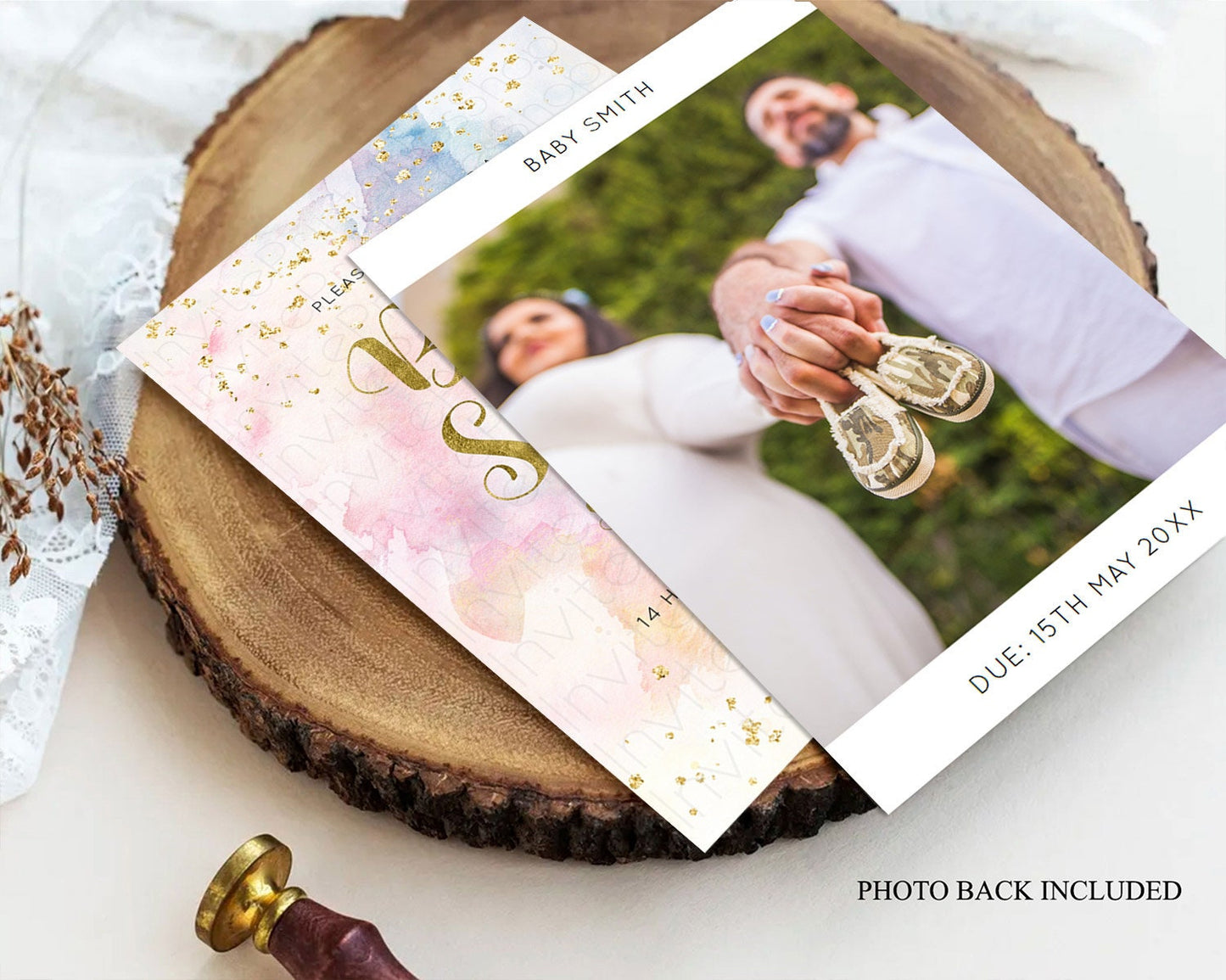 Pastel Rainbow Baby Shower Invitation, Colorful Watercolor with Gold Glitter Sprinkles, Rainbow Ombre Splash - Pink, Blue, Yellow D10265