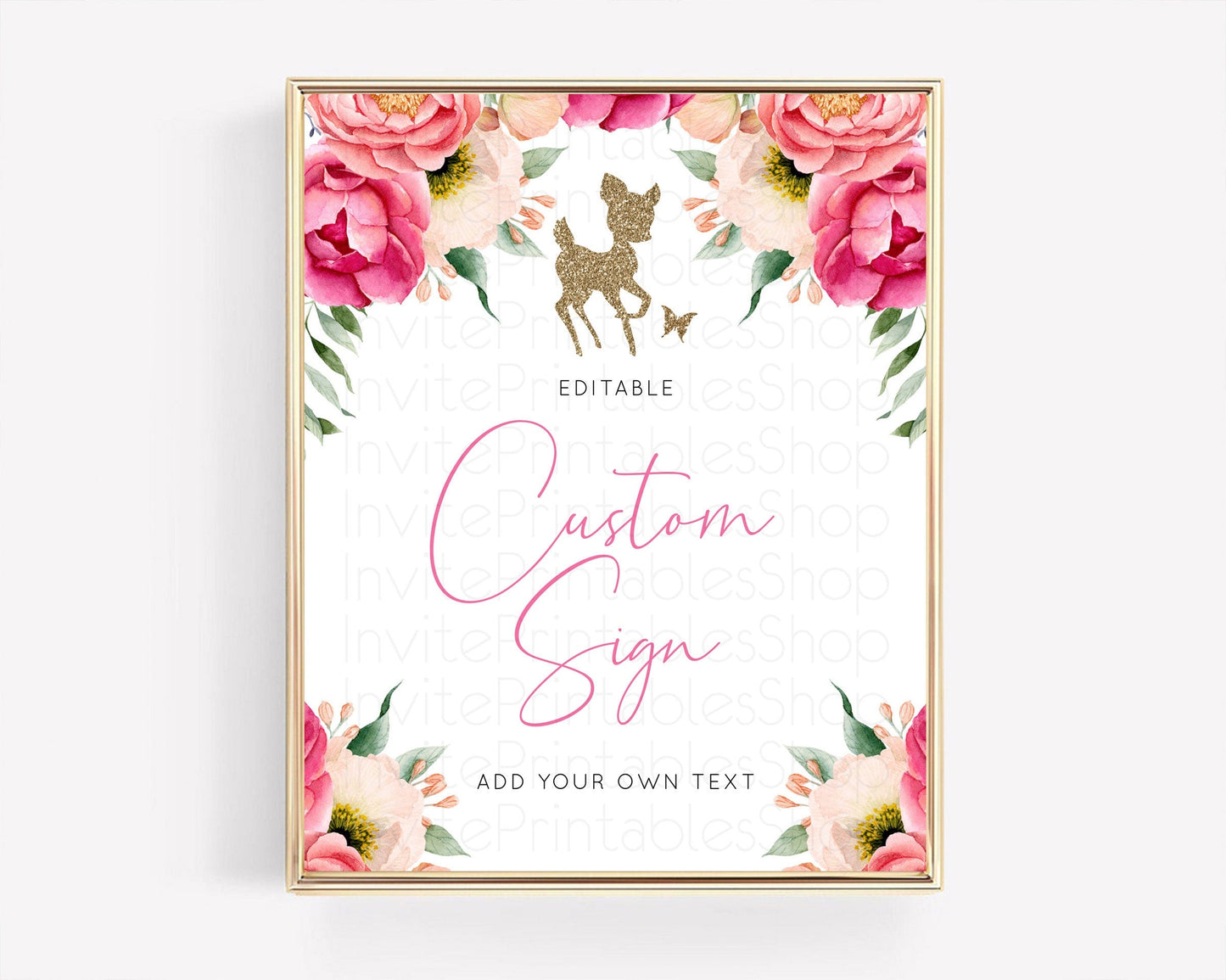 Fawn Deer Sign Pastel Floral Deer Table Sign Decor Enchanted Forest Butterfly Party 1st Birthday Baptism Baby Shower Bridal Shower D10326