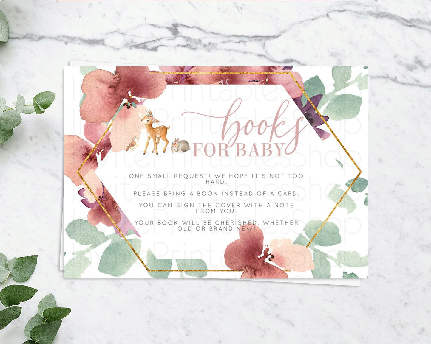 Fawn Books For Baby Card Deer Book Insert Floral Deer Book Card Enchanted Forest Butterfly Pastel Baby Shower Book Poem Request D10913