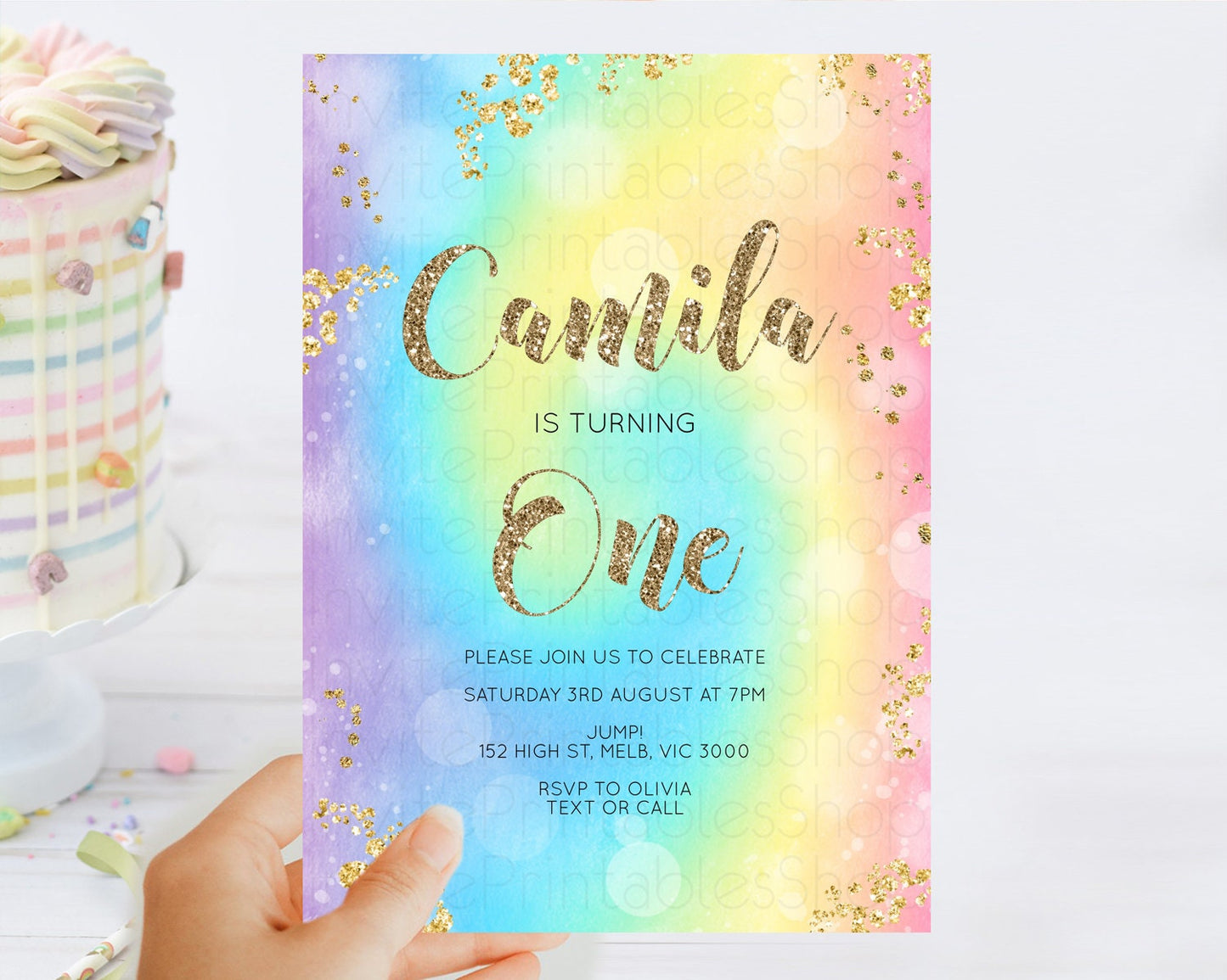 Tie Dye Invitation Rainbow Birthday Invitation Pastel Invitation Colorful Invitation Pastel Rainbow Party 3rd 2nd 1st First Birthday D10568