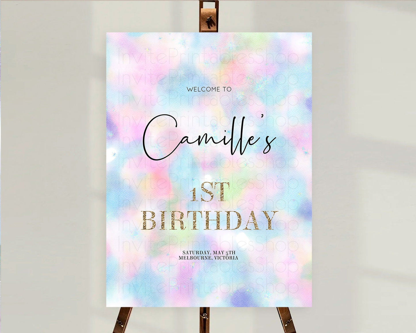 Pastel Welcome Sign Pastel Rainbow Welcome Sign Colorful Rainbow Confetti Watercolor Glitter Pastel First Birthday Welcome Sign D10694