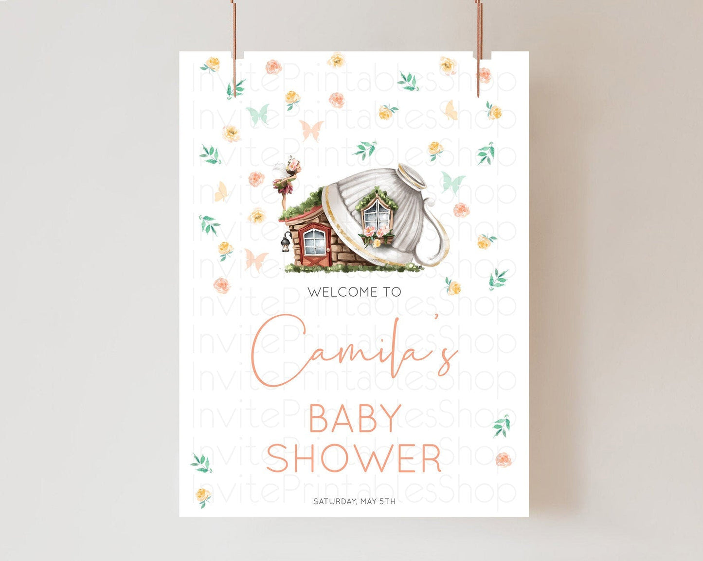 Fairy Baby Shower Welcome Sign Fairy Welcome Board Enchanted Garden Pastel Floral Butterfly Decor Secret Garden Fairy Welcome Sign D10383