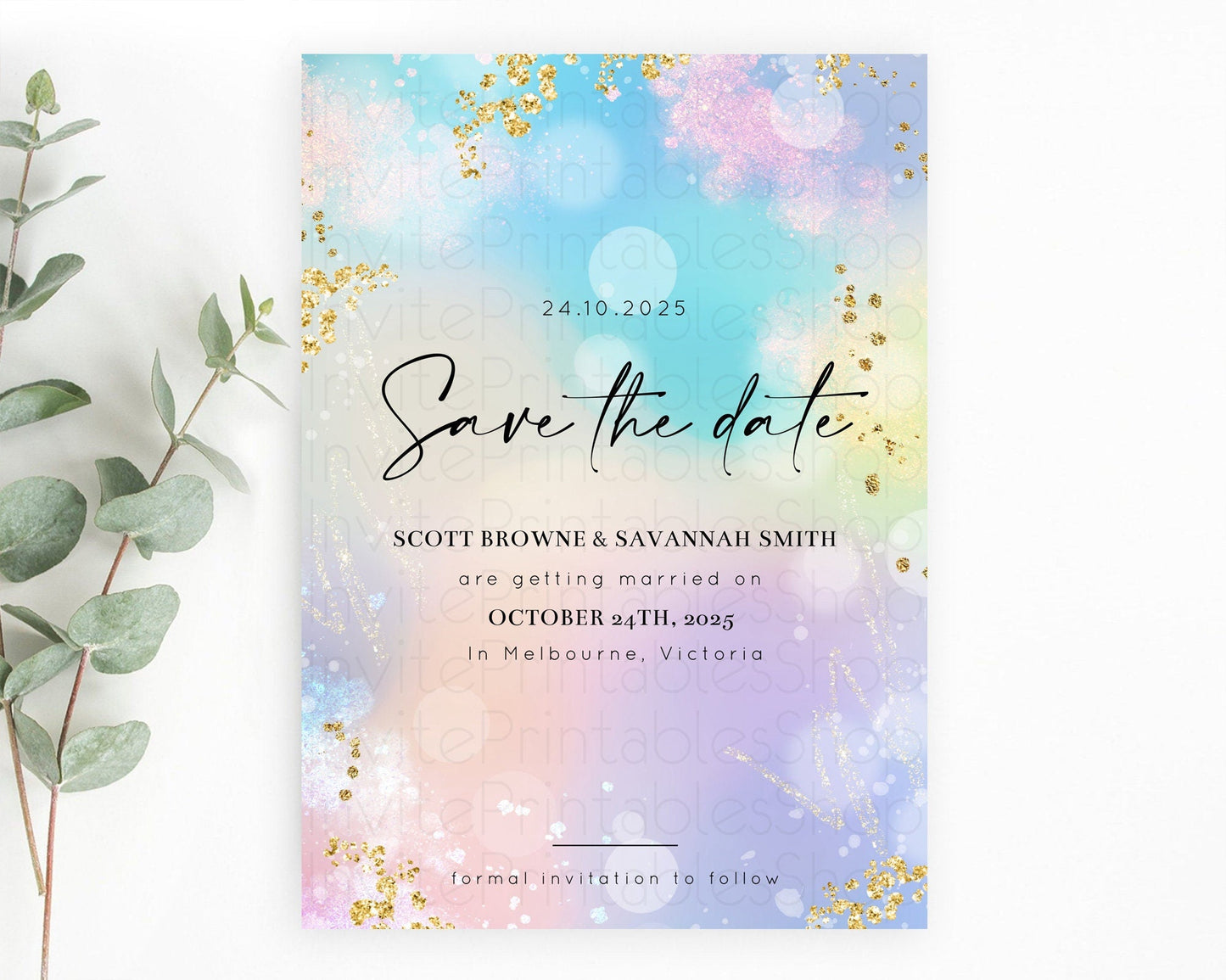 Pastel Save The Date Template Pastel Ombre Rainbow Watercolor Colorful Party For Birthday Baptism Baby Shower Wedding Bridal Shower D10675