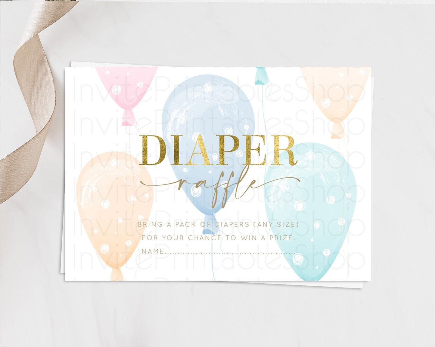 Pastel Balloons Diaper Raffle Card Colorful Balloon Diaper Raffle Insert Rainbow Balloon Diaper Ticket Confetti Balloon Raffle Game D10182