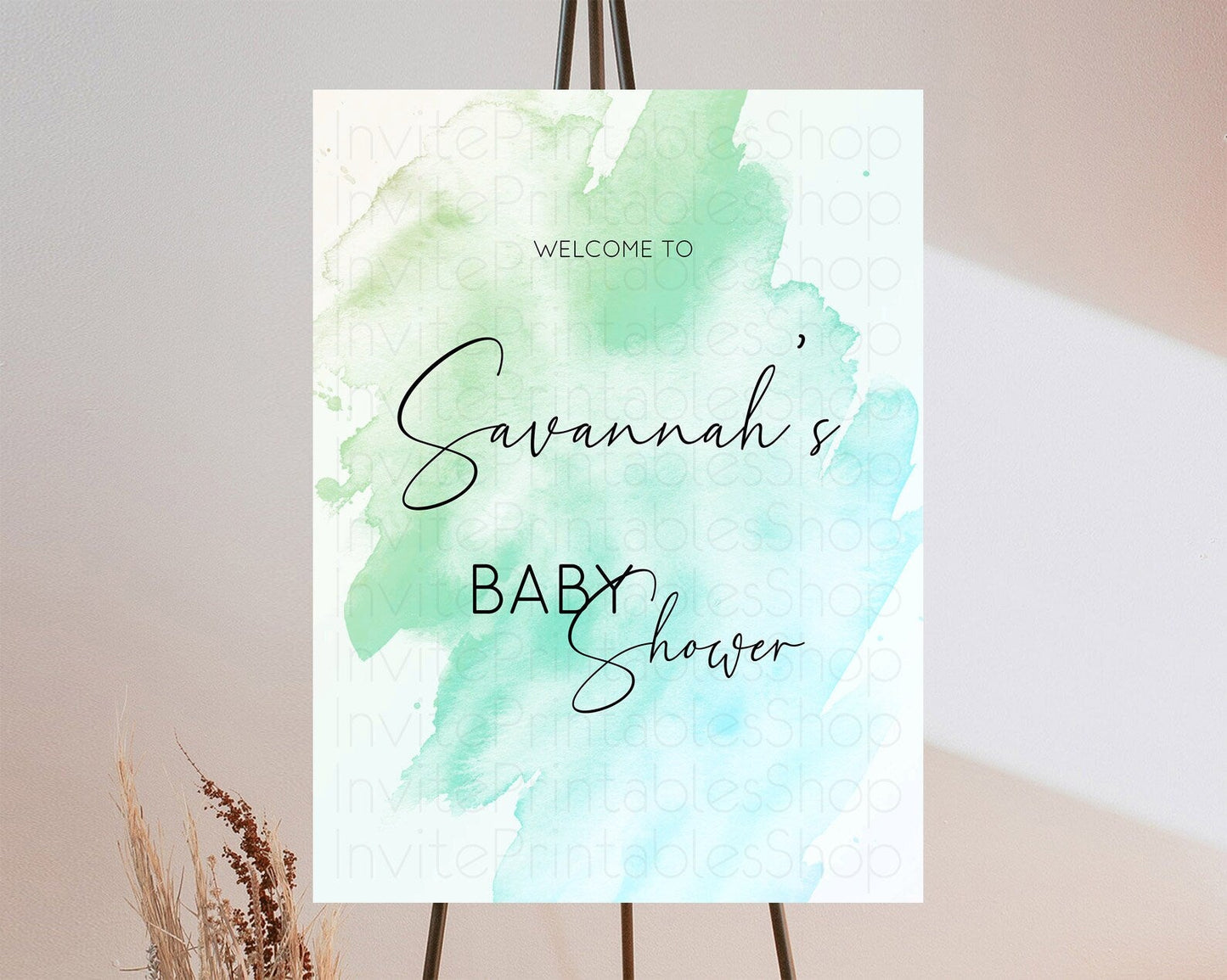 Green Baby Shower Welcome Sign Green Watercolor Welcome Board Pastel Green Party Decor Splash Welcome Poster Green Welcome Board D10166