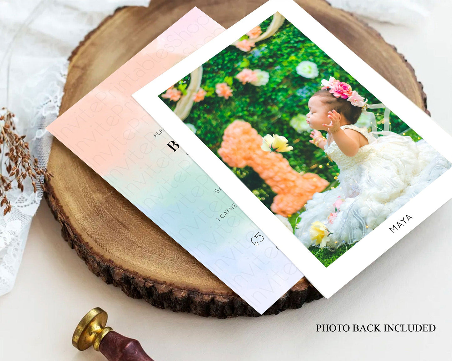 Pastel Baptism Invitation Pastel Colors Watercolor Baptism 1st Birthday Party Gold Ombre Pastel Rainbow Christening Holy Communion D10370