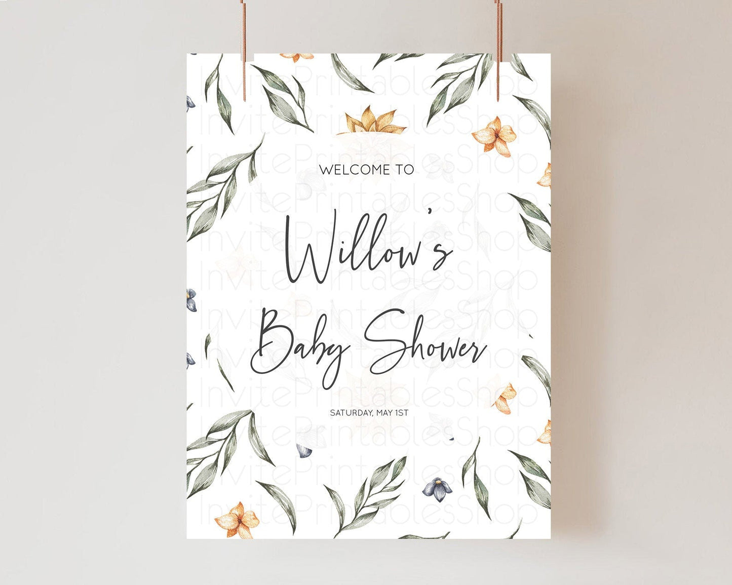 Leafy Baby Shower Welcome Sign Green Leaf Welcome Board Greenery Eucalyptus Fern Spray Leaves Watercolor Boho Garden Welcome Sign D10544