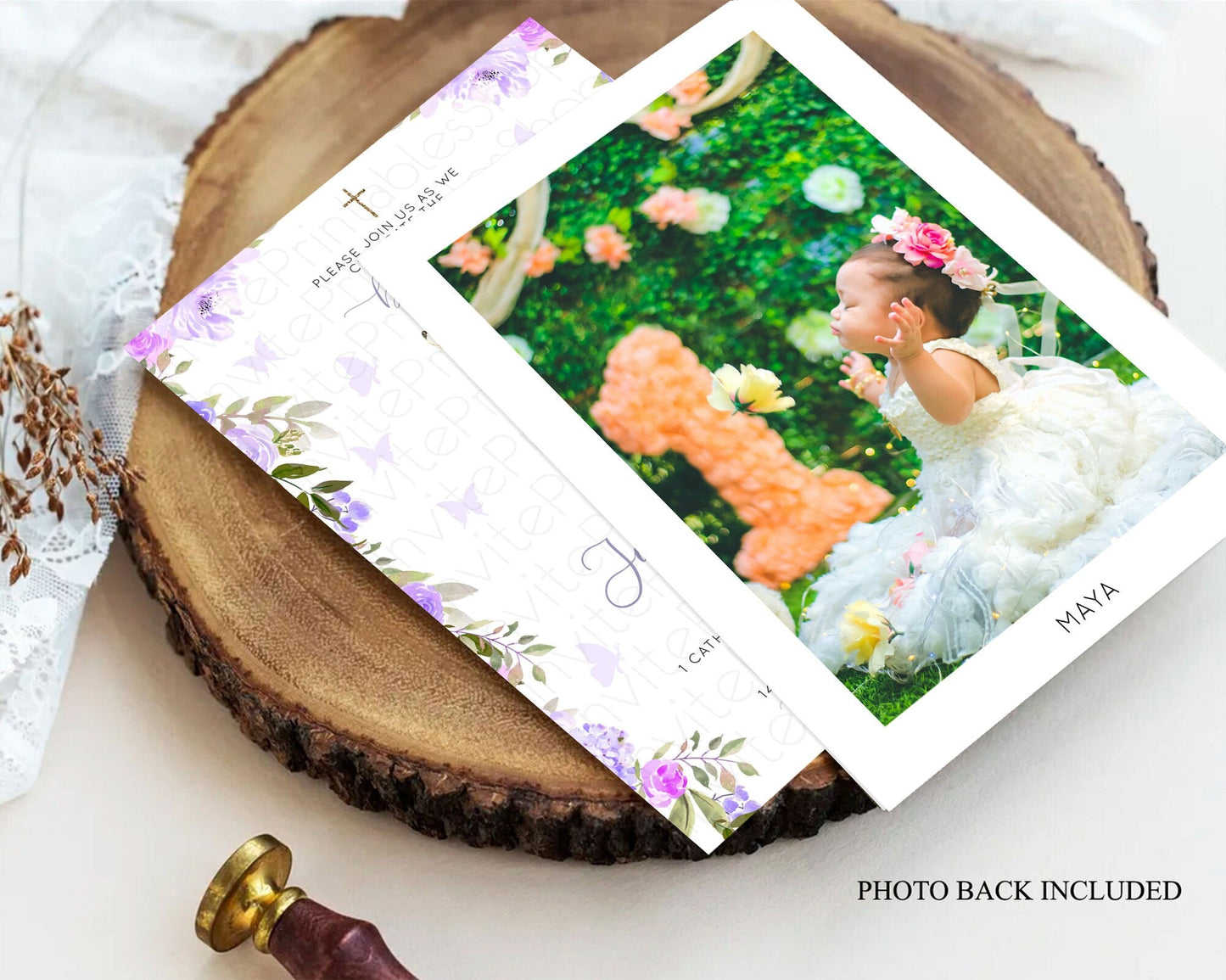 Fawn Baptism Invitation Deer Baptism 1st Birthday Invitation Enchanted Forest Christening Invitation Pastel Garden Butterfly Floral D10916