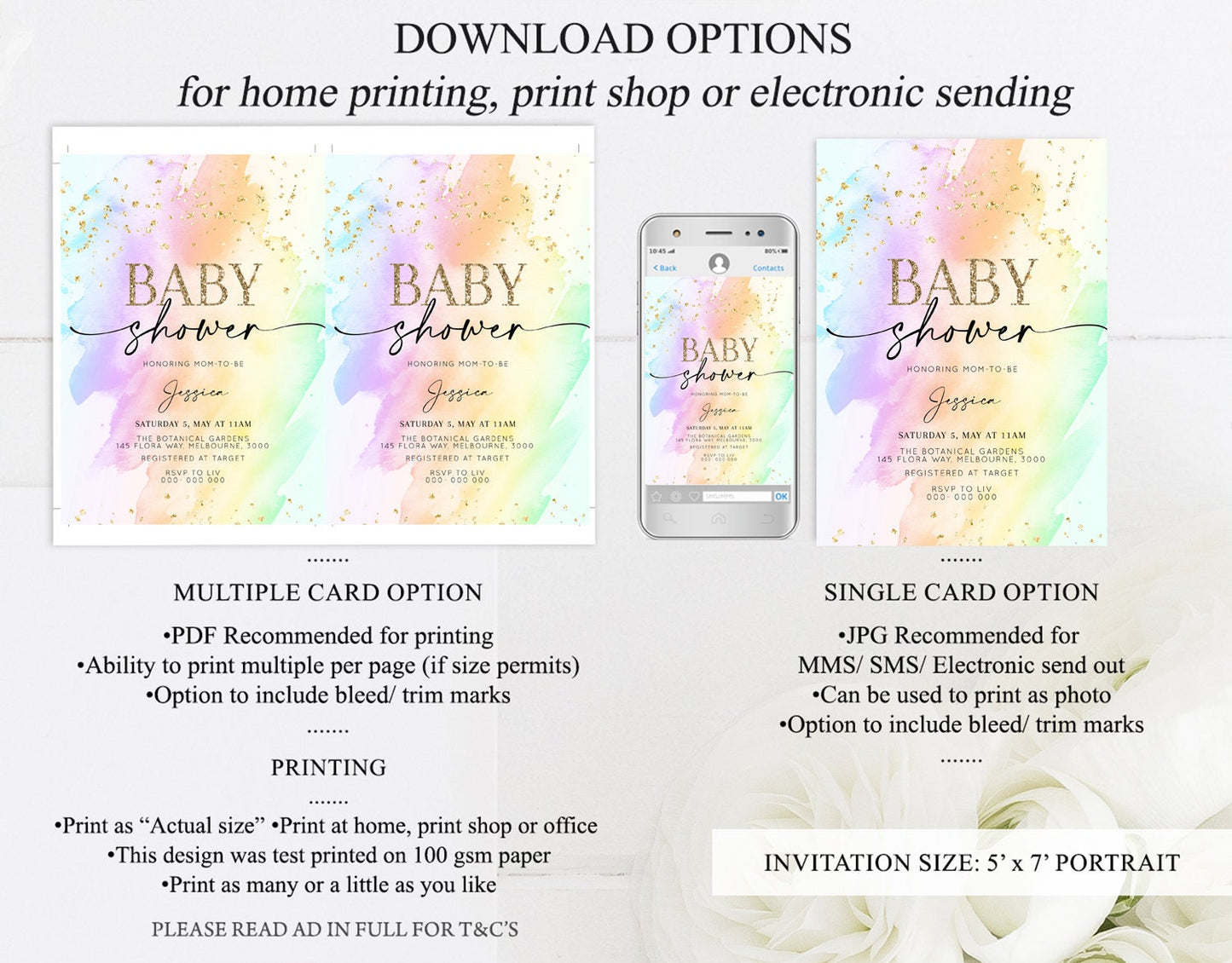 Rainbow Baby Shower Invitation Pastel Baby Shower Invitation Watercolor Ombre Invitation Rainbow Pastel Colors Invite Glitter Confetti t602