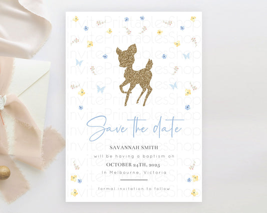 Editable Fawn Deer Save The Date Template Pastel Floral Deer Enchanted Fores