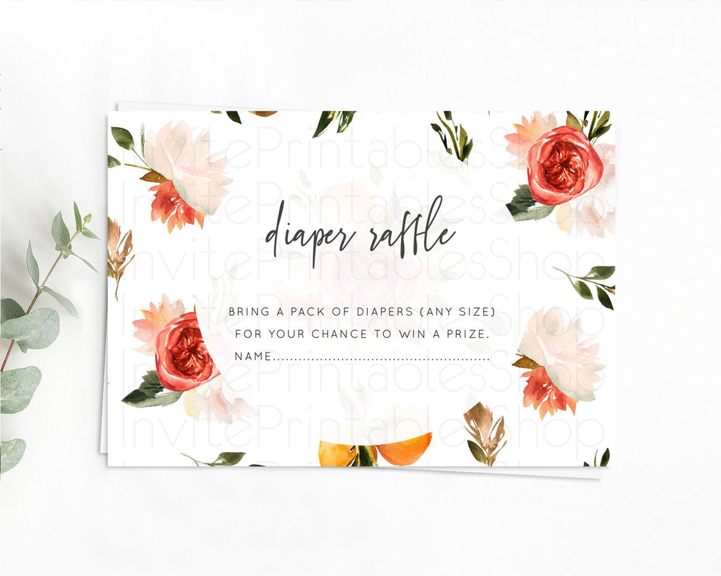 Secret Garden Diaper Raffle Card Boho Wildflower Diaper Raffle Insert Pastel Flower Garden Baby Shower Card Flower Raffle Game D10540