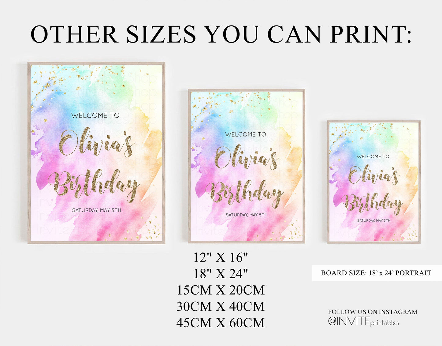 Rainbow Welcome Sign Pastel 1st Birthday Sign Ombre Watercolor Birthday Welcome Sign Pastel Splash Welcome Sign Glitter Sprinkle Sign g504