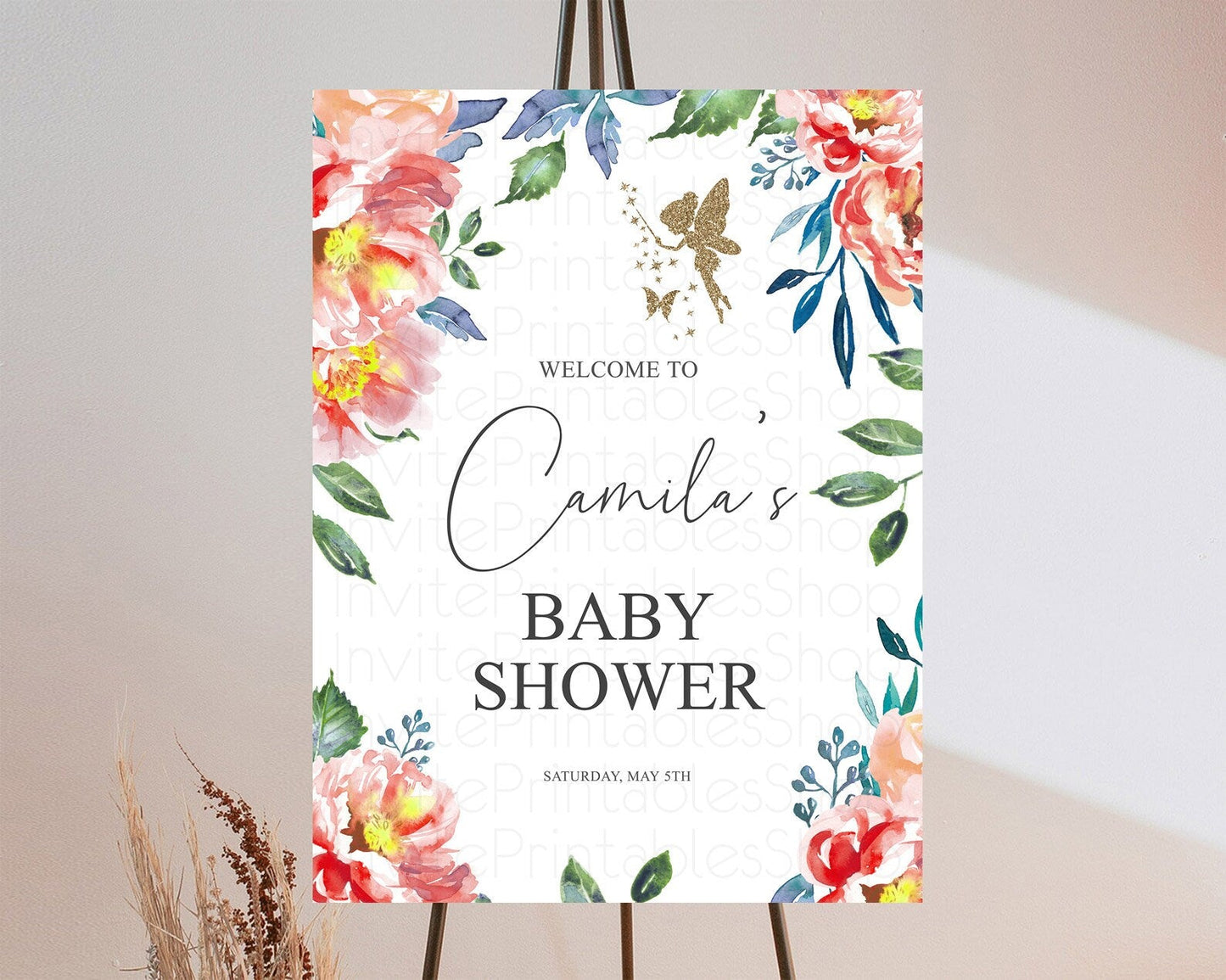 Fairy Baby Shower Welcome Sign Fairy Welcome Board Enchanted Garden Pastel Floral Butterfly Decor Secret Garden Fairy Welcome Sign D10752