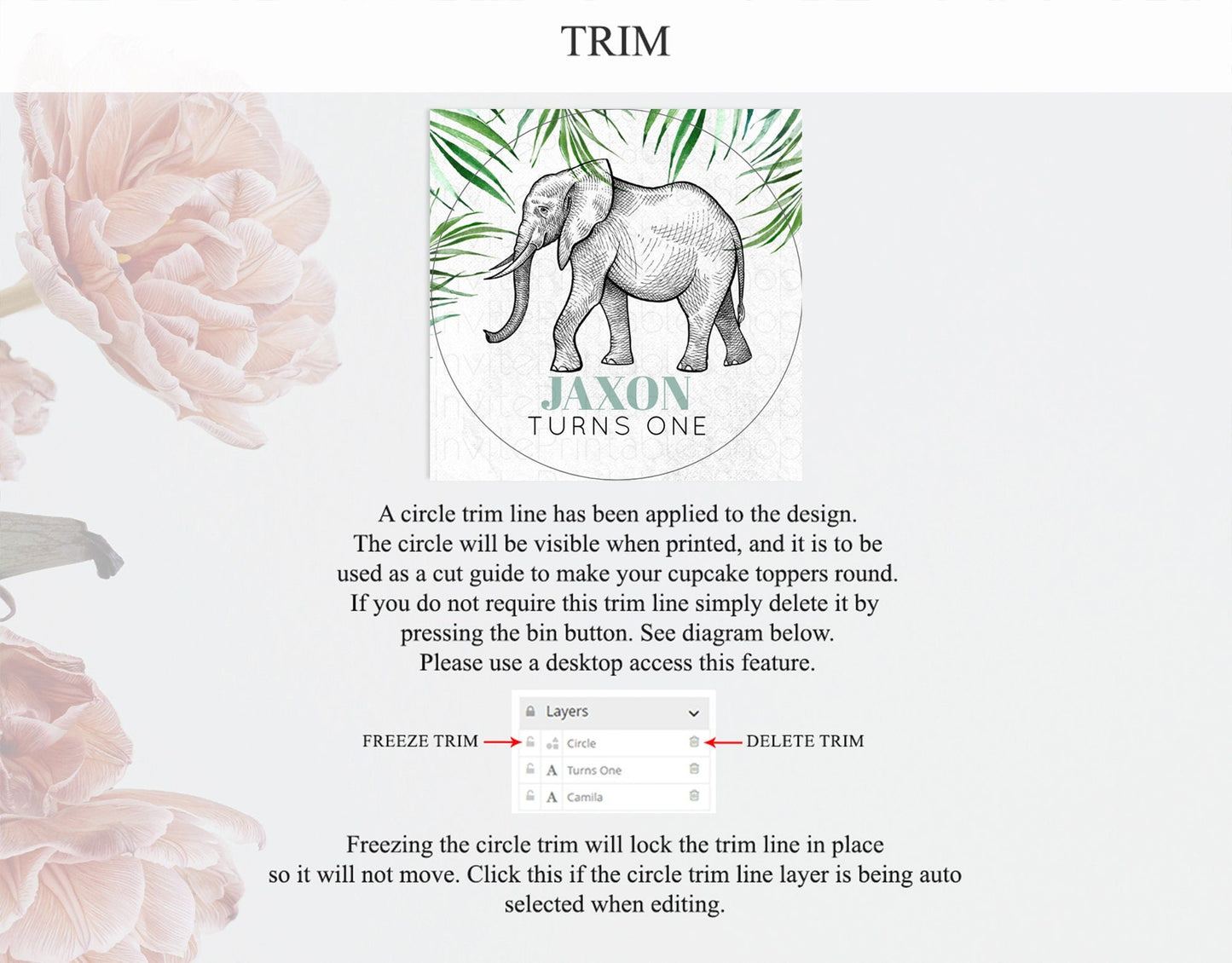 Elephant Cupcake Toppers Elephant Cupcake Elephant Party Safari Adventure Elephant Cupcake Topper Elephant Decor Zoo Fern Palm Leaf D10850