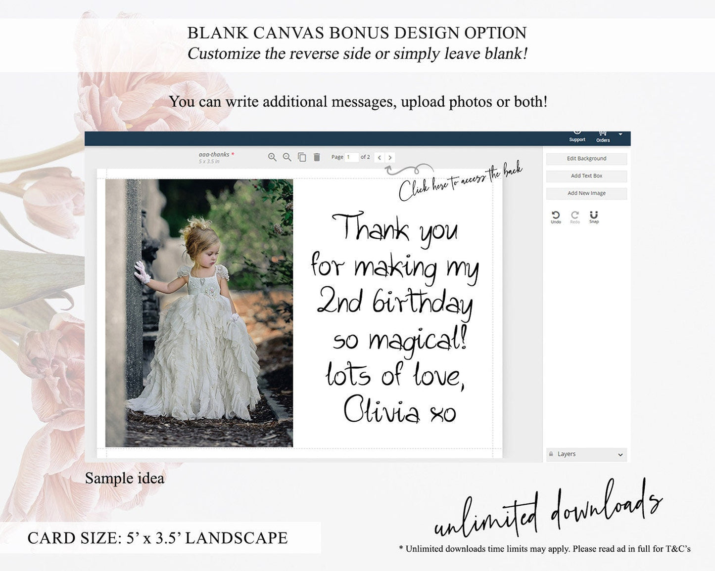 Princess Thank You Castle Thank You Card Secret Garden Birthday Thank You Card Enchanted Castle Pastel Floral Teacher Thank You Card D10357