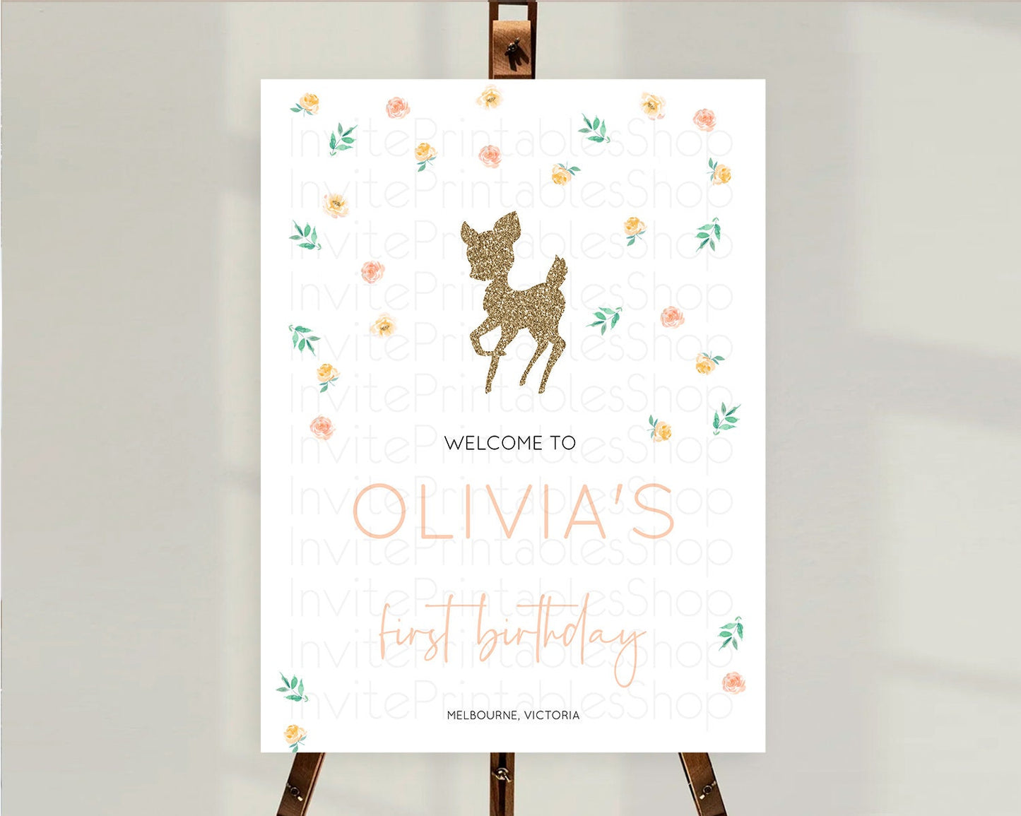 Fawn Welcome Sign Deer Welcome Board Floral Deer Welcome Poster Enchanted Forest Butterfly Pastel Floral First Birthday Welcome Sign D10355