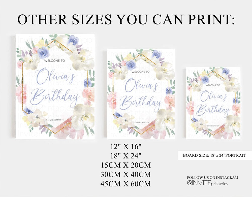 Floral Birthday Board Pastel Watercolor Welcome Sign Enchanted Garden Welcome Poster Flower Entry Sign Baby Shower 1st Birthday Sign