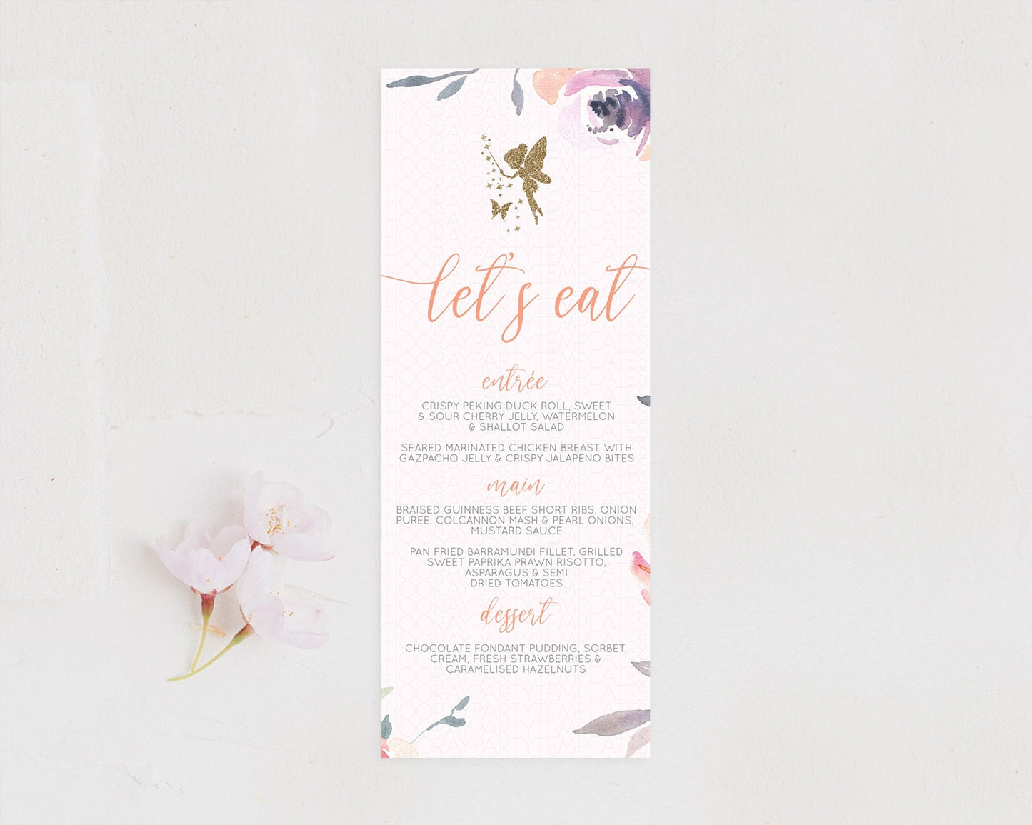 Fairy Menu Fairy Menu Template Enchanted Garden Pastel Floral Butterfly Table Decor Fairy Secret Garden Dinner Dessert Food Menu D10197