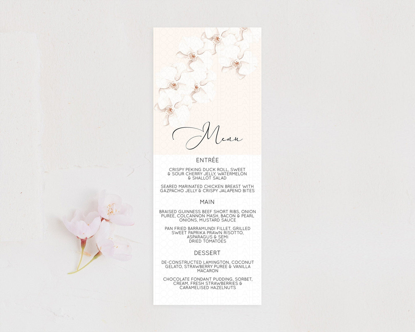 Tropical Menu Template Tropical Menu Palm Leaf Fern Table Decor Frangipani Floral White Orchid Dinner Dessert Menu Party Food Menu D11049