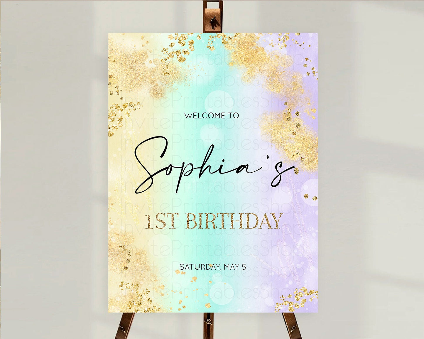Pastel Welcome Sign Pastel Rainbow Welcome Sign Colorful Rainbow Confetti Watercolor Glitter Pastel First Birthday Welcome Sign D10672