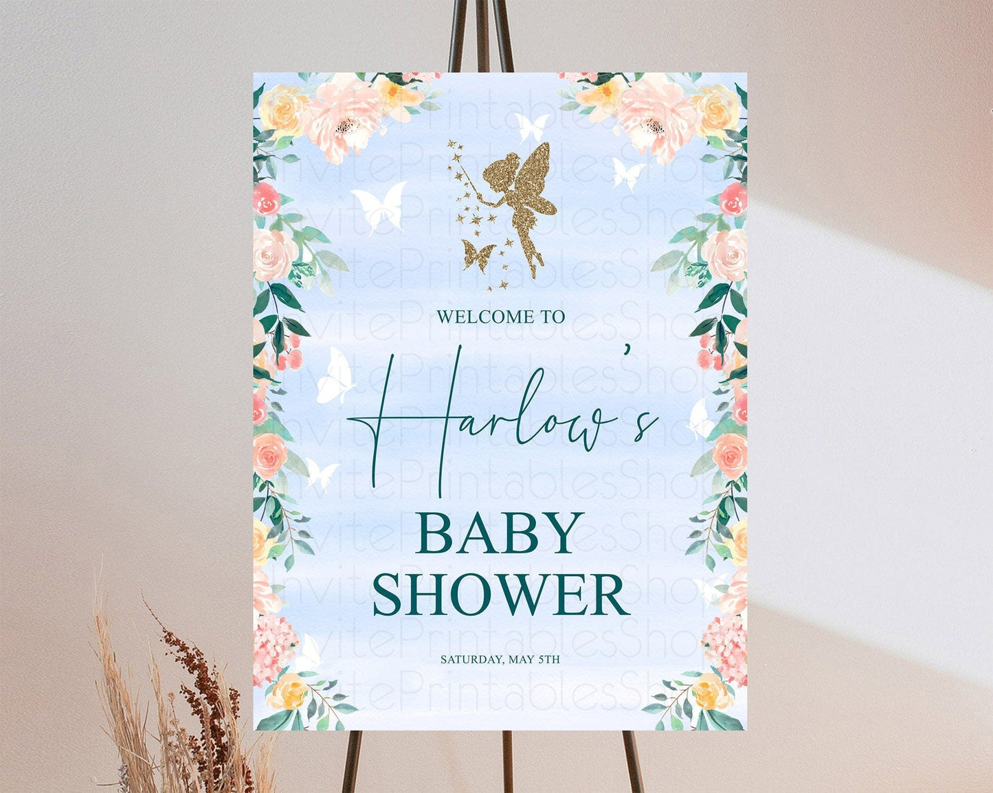 Fairy Baby Shower Welcome Sign Fairy Welcome Board Enchanted Garden Pastel Floral Butterfly Decor Secret Garden Fairy Welcome Sign D10794