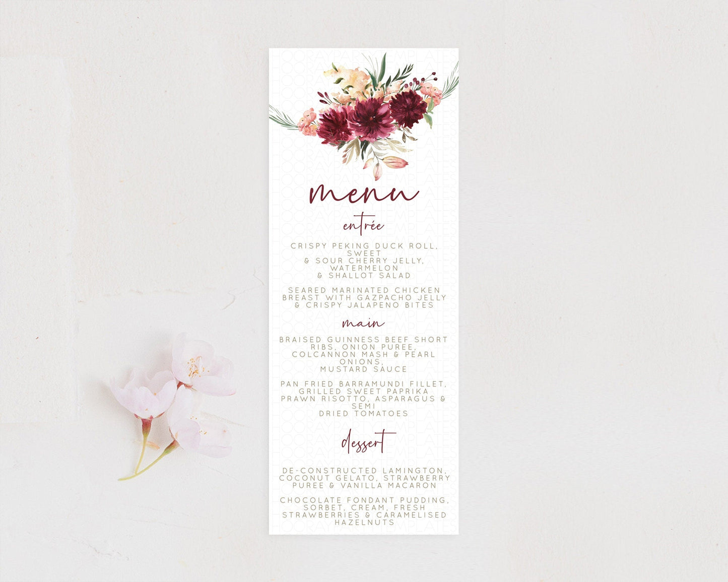 Secret Garden Menu Wildflower Menu Template Pastel Flower Garden Table Decor Boho Floral Dinner Dessert Floral Party Food Menu D10685