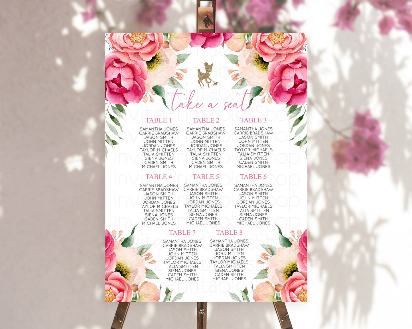 Fawn Seating Chart Deer Seating Chart Enchanted Forest Party Butterfly Pastel Flowers Whimsical Seating Chart Woodland Seating Sign D10326