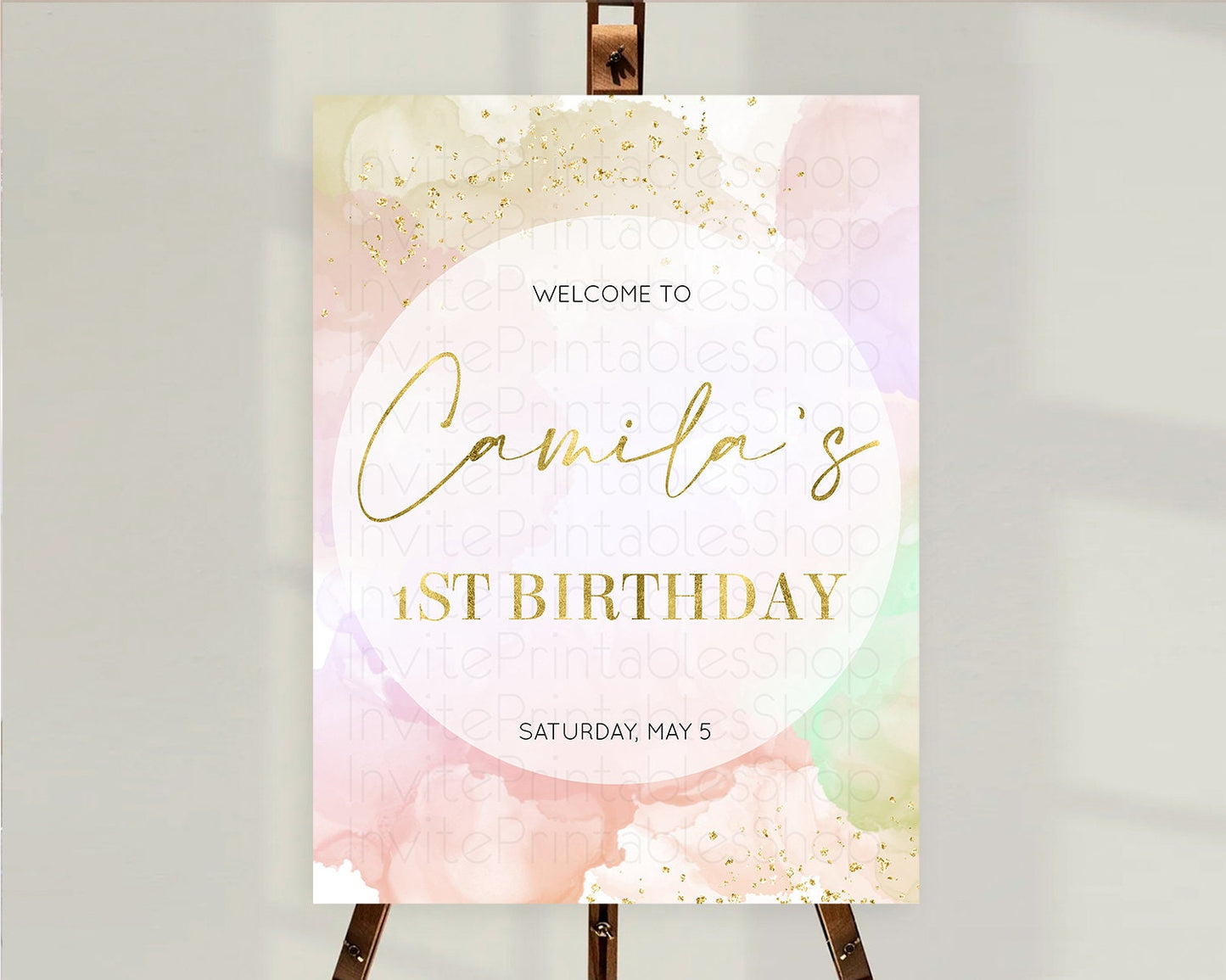 Pastel Welcome Sign Pastel Rainbow Welcome Sign Colorful Rainbow Confetti Watercolor Glitter Pastel First Birthday Welcome Sign D10627