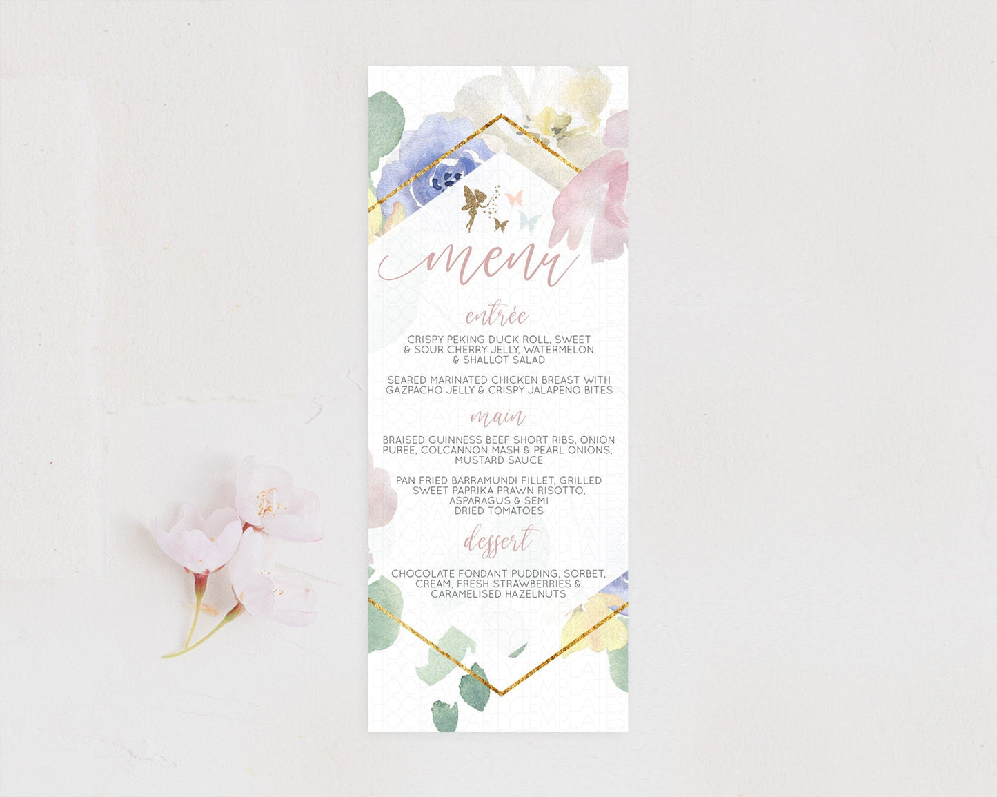 Fairy Menu Fairy Menu Template Enchanted Garden Pastel Floral Butterfly Table Decor Fairy Secret Garden Dinner Dessert Food Menu D10294