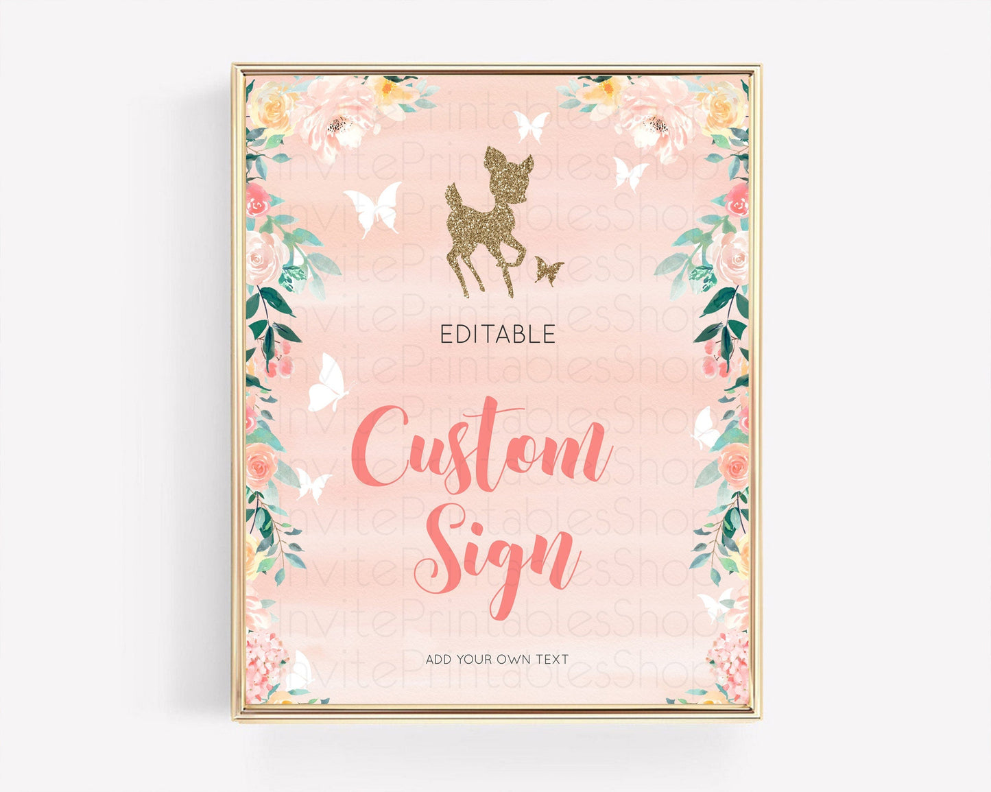 Fawn Deer Sign Pastel Floral Deer Table Sign Decor Enchanted Forest Butterfly Party 1st Birthday Baptism Baby Shower Bridal Shower D10873