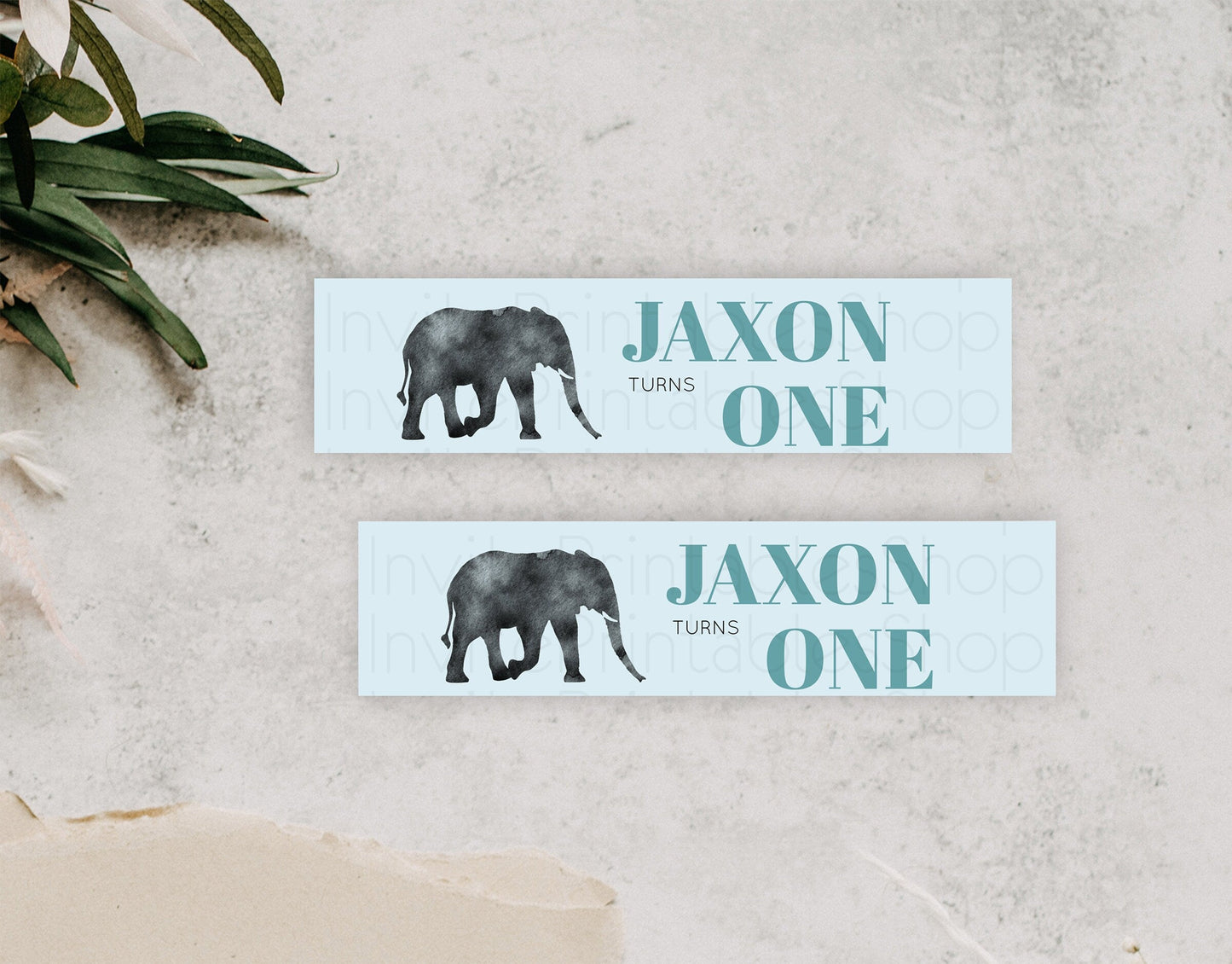 Elephant Water Label Template Elephant Safari Adventure Party Decor Dried Palm Fern Zoo Birthday Baptism Baby Shower Bridal Shower D10802