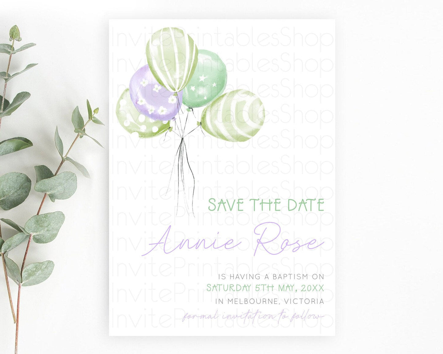 Pastel Balloons Save The Date Rainbow Confetti Balloon Party Colorful Balloon Save The Date Template Birthday Baby Shower Baptism D22998