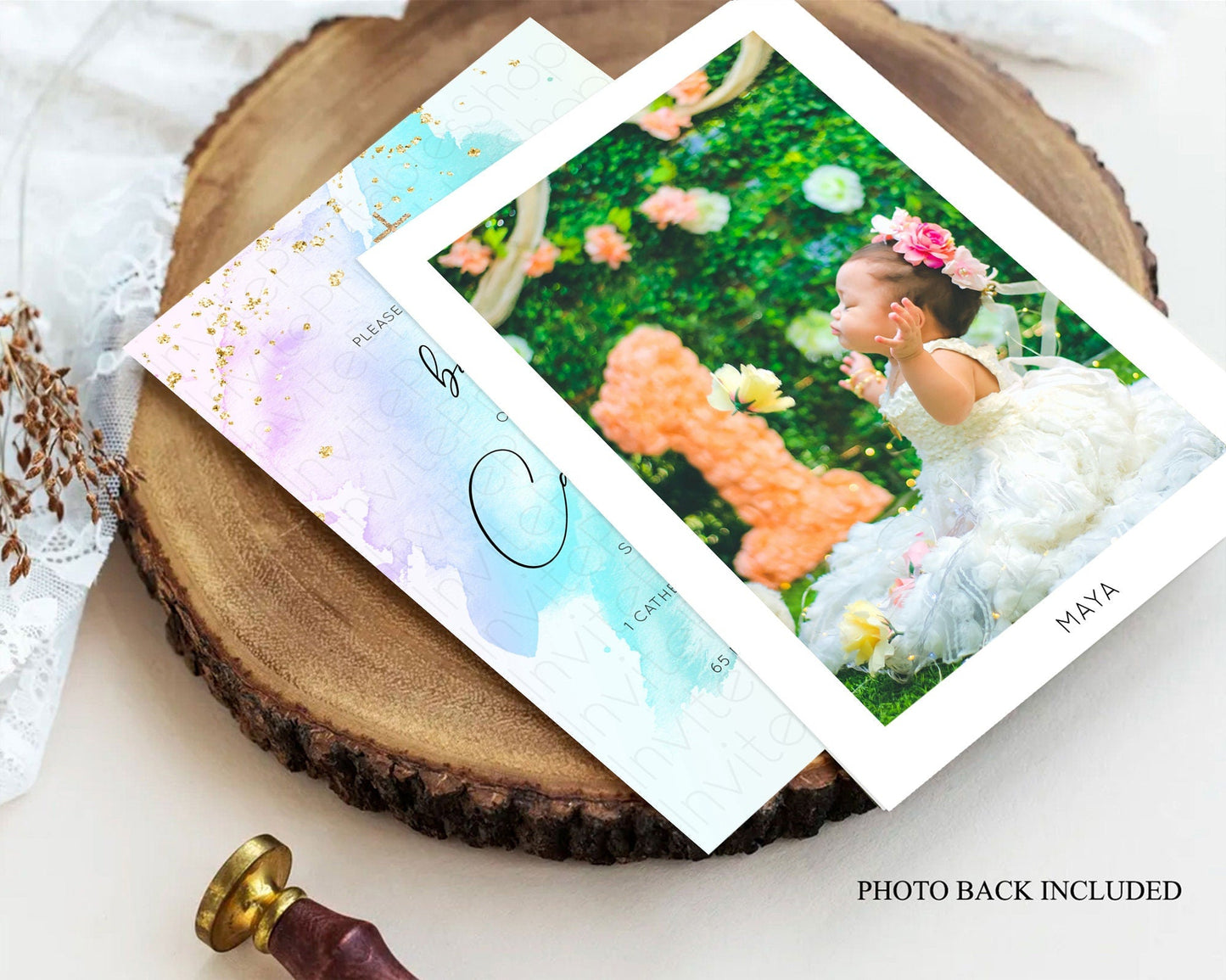 Pastel Baptism Invitation Pastel Colors Watercolor Baptism 1st Birthday Party Gold Ombre Pastel Rainbow Christening Holy Communion D10773