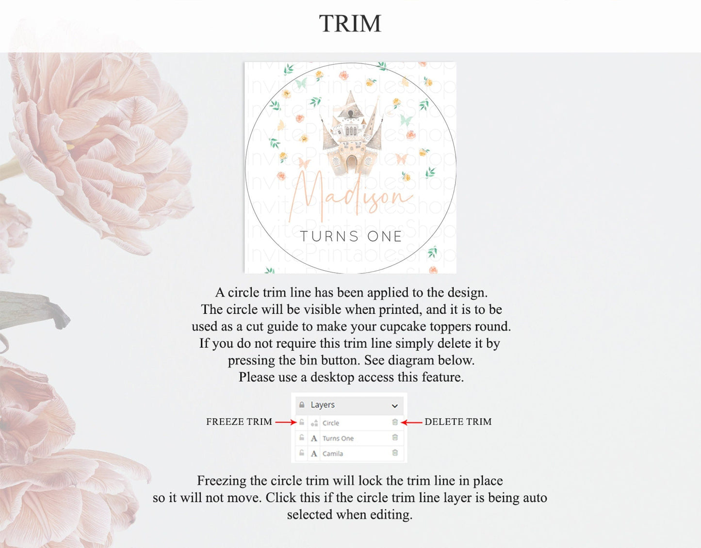 Princess Cupcake Toppers Castle Cupcake Toppers Royal Princess Decor Fairy Tale Enchanted Castle Pastel Floral Garden Table Number D10363