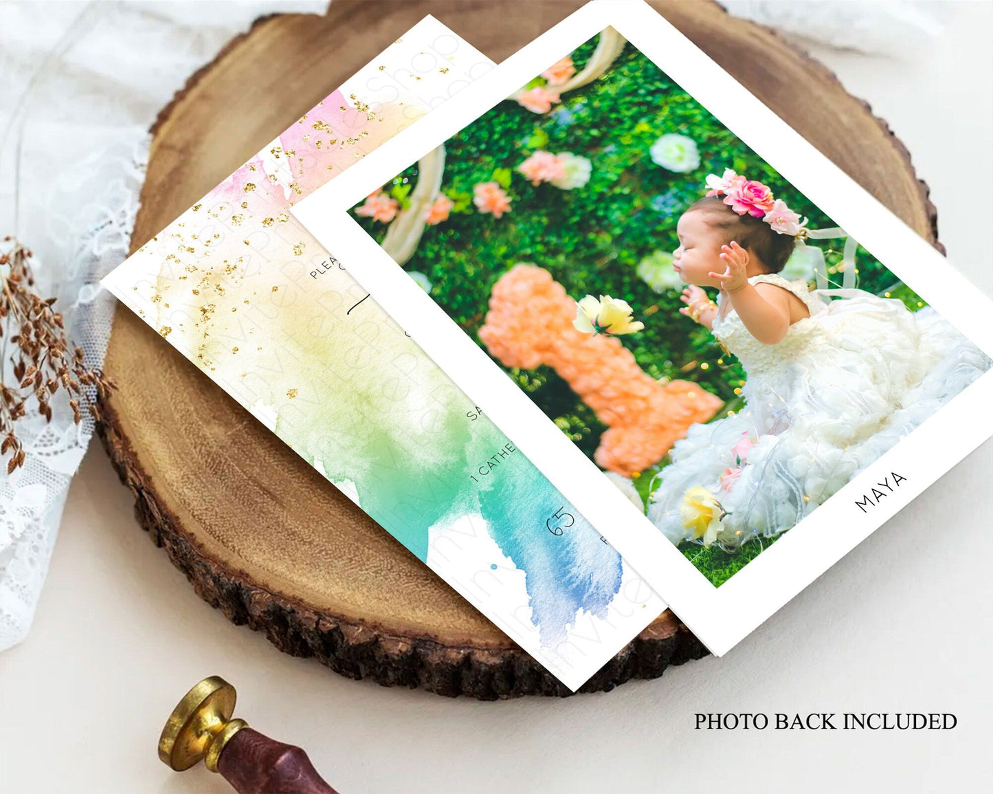 Pastel Baptism Invitation Pastel Colors Watercolor Baptism 1st Birthday Party Gold Ombre Pastel Rainbow Christening Holy Communion D10256