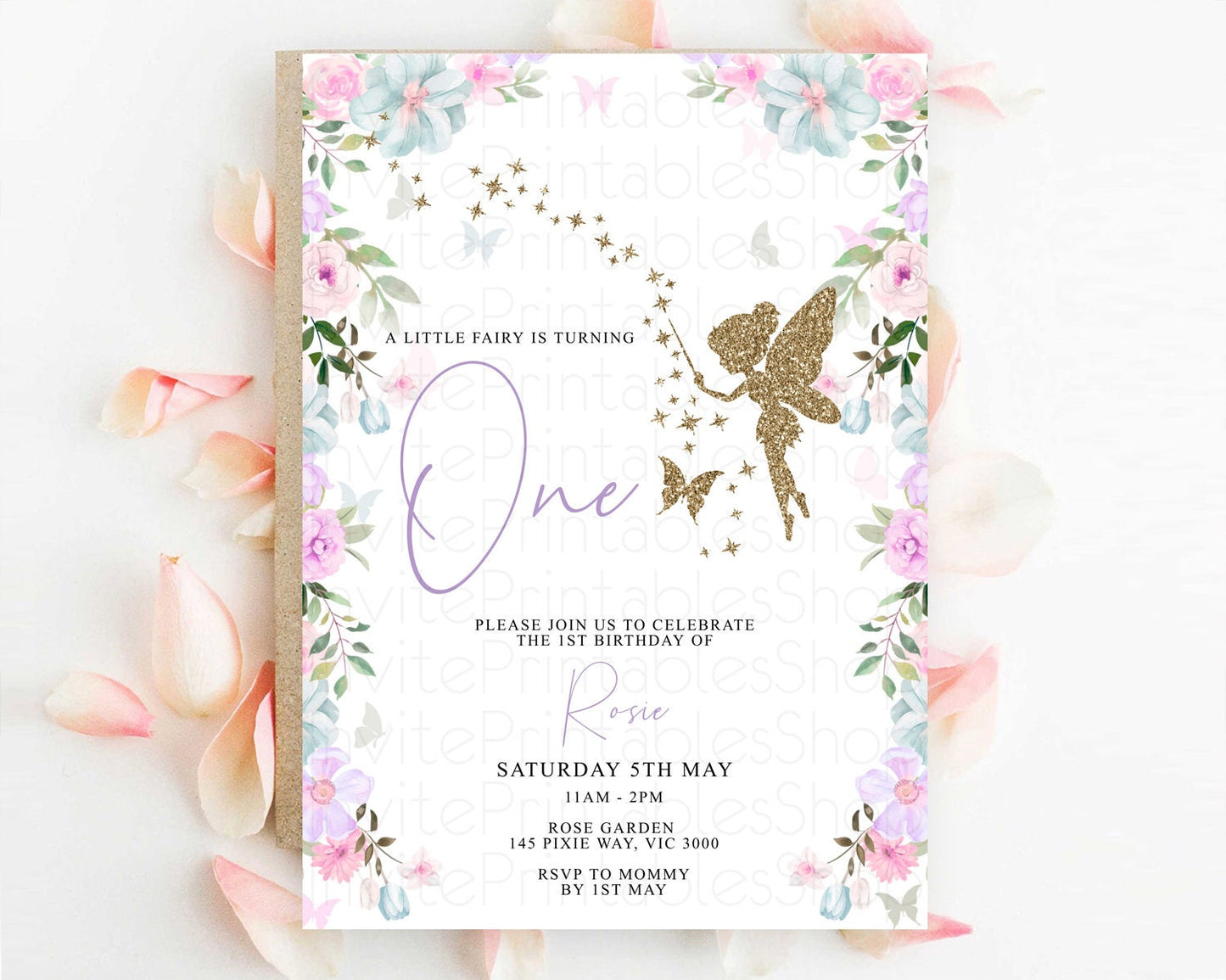 Fairy Birthday Invitation Fairy Invites Fairy Tea Party Fairy Garden Birthday Secret Garden Enchanted Garden Pastel Floral Butterfly D10475