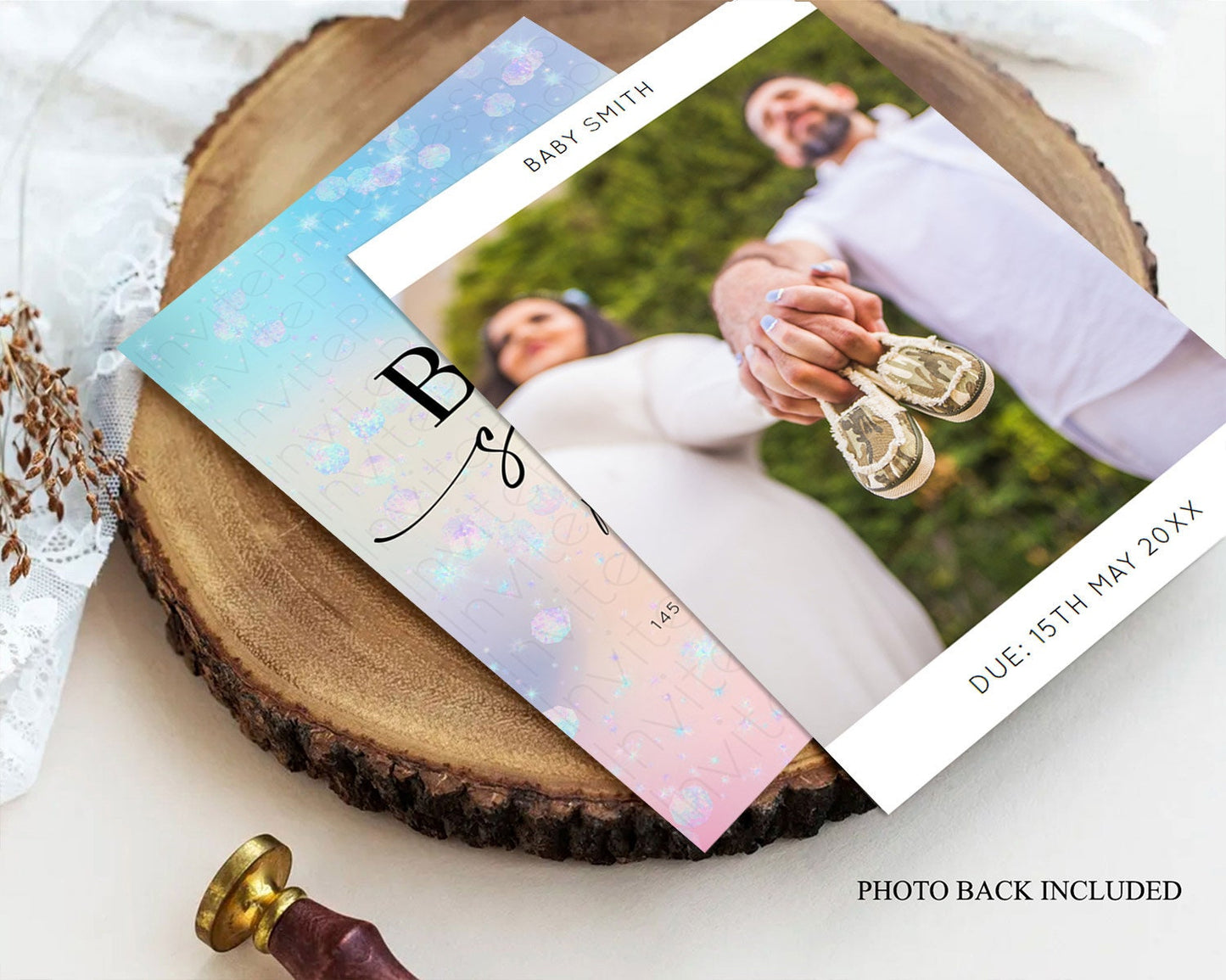 Pastel Rainbow Baby Shower Invitation, Pastel Watercolor with Iridescent Confetti Sprinkles - Colorful Invite Blue, Purple, Yellow D10665