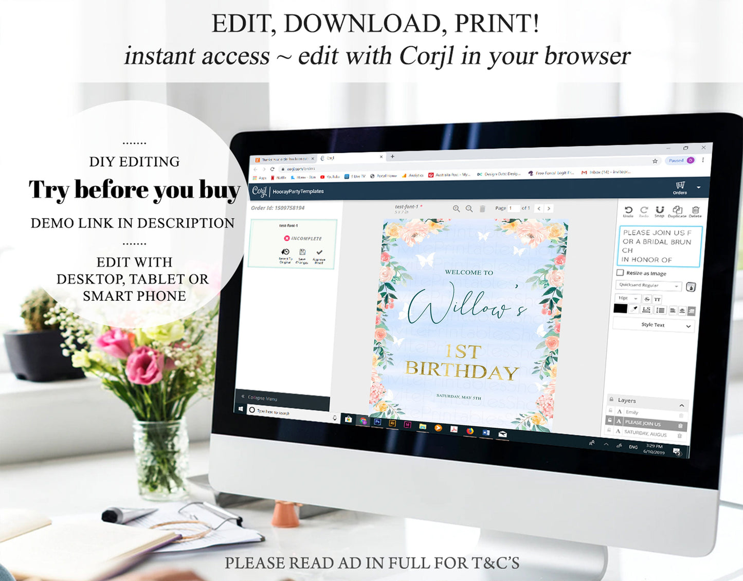 Floral Welcome Sign Pastel Floral Welcome Sign Enchanted Garden Sign Secret Garden Sign Butterfly Colorful Wildflower Watercolor Gold 411