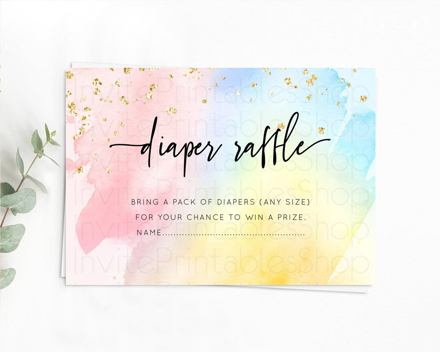 Pastel Diaper Raffle Card Pastel Rainbow Diaper Raffle Insert Colorful Ombre Watercolor Diaper Ticket Confetti Glitter Raffle Game D10557