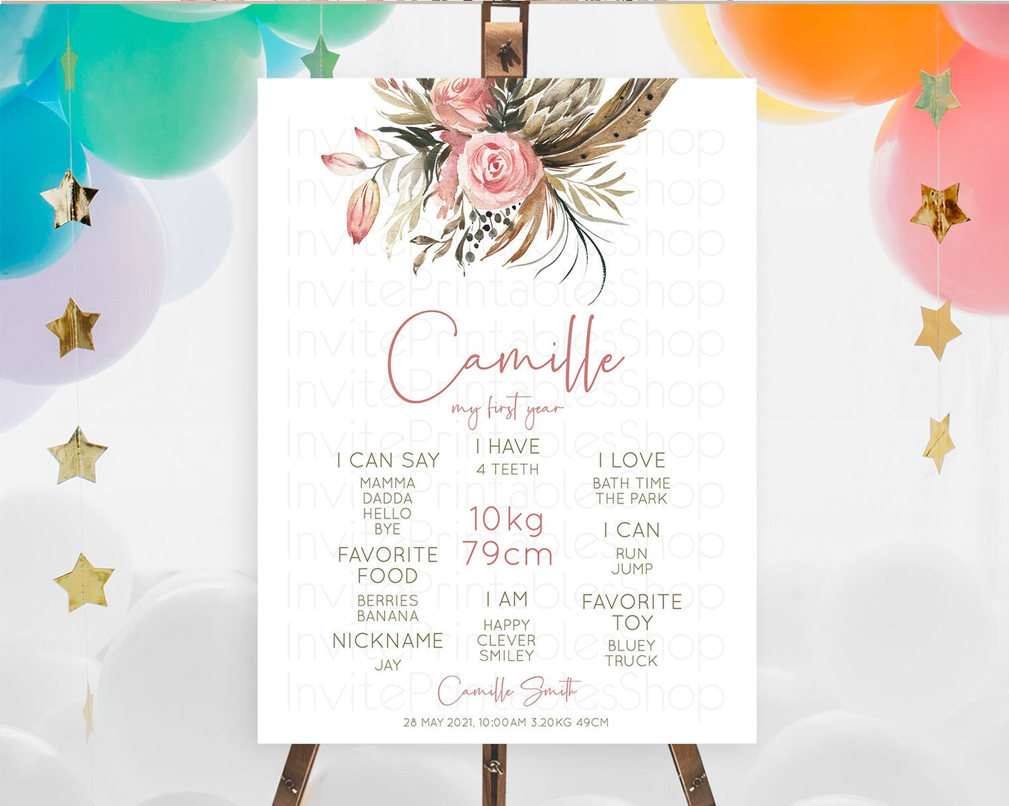 Secret Garden Milestone Board Wildflower First Birthday Milestone Poster Pastel Flowers Milestone Boho Wildflower 1st Birthday Sign D10686
