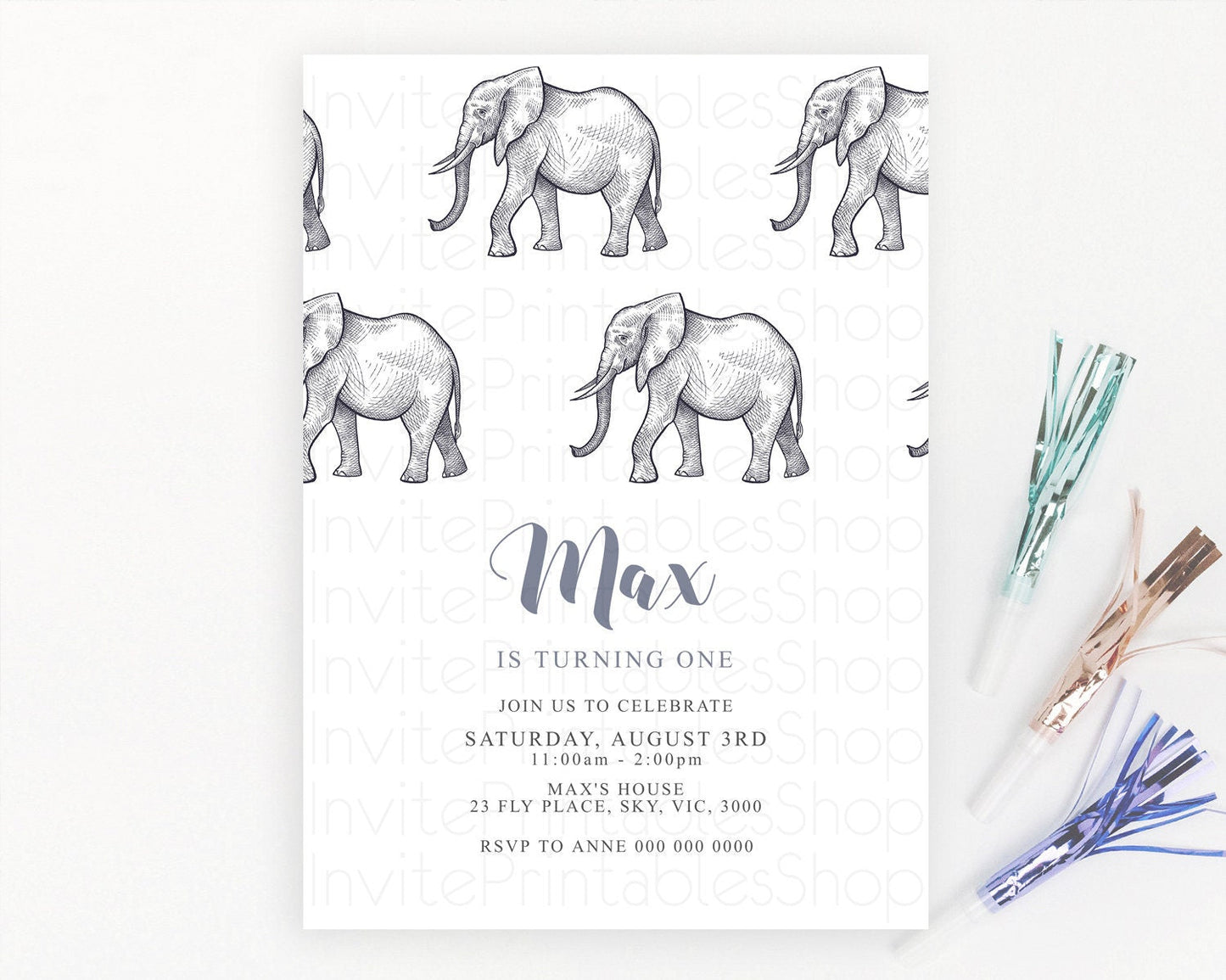 Elephant Birthday Invitation Elephant Invitation Elephant Birthday Safari Elephant Party TWO Wild ONE Jungle Adventure Zoo Birthday D10248