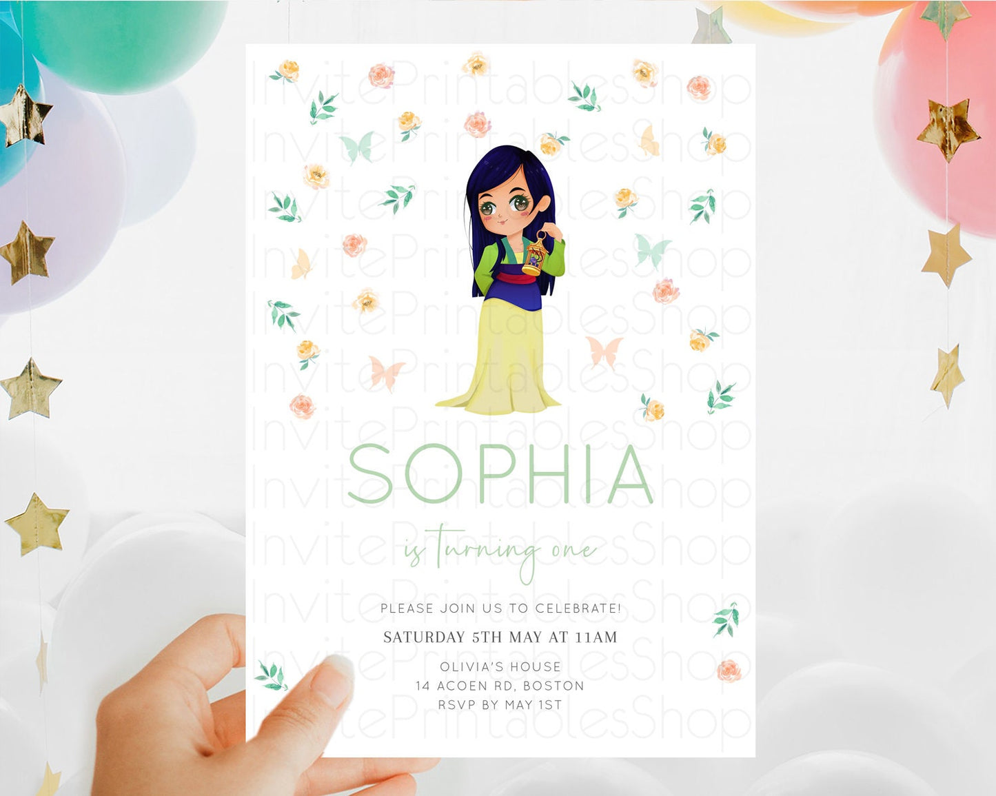 Princess Birthday Invitation Castle Invitation Royal Birthday Fairy Tale Enchanted Castle Pastel Floral Garden 1st First Birthday D10357