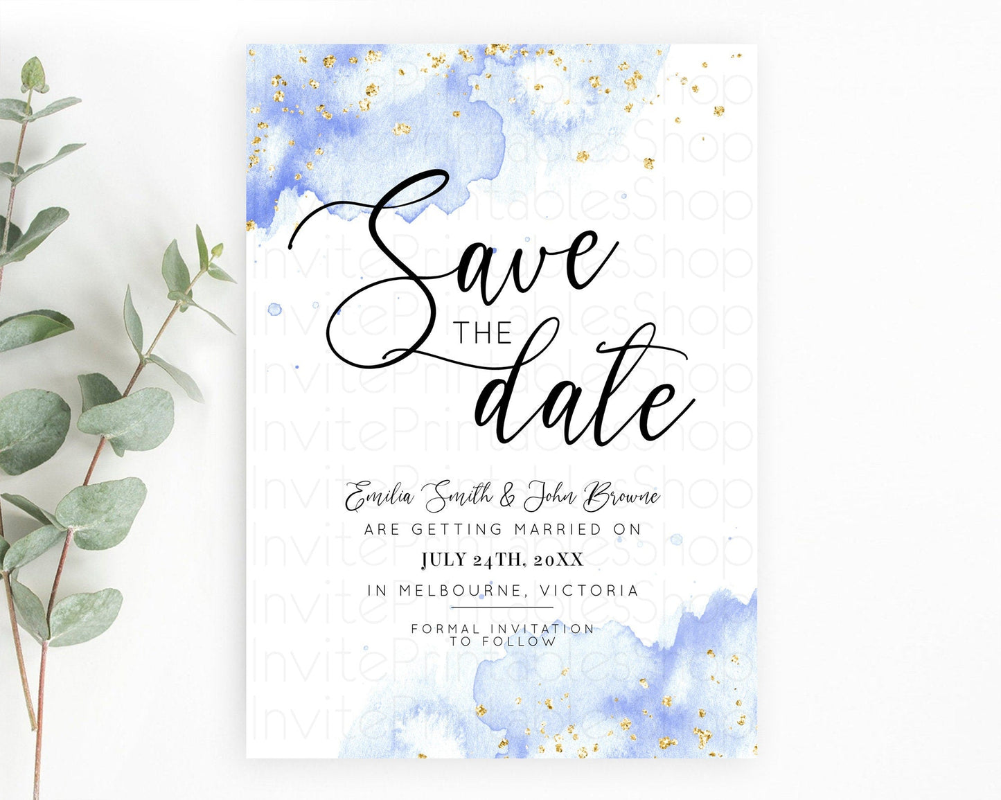 Blue Watercolor Save The Date Template Ombre Blue Watercolor Splash Party 1st Birthday Baby Shower Wedding Baptism Bridal Shower D10313