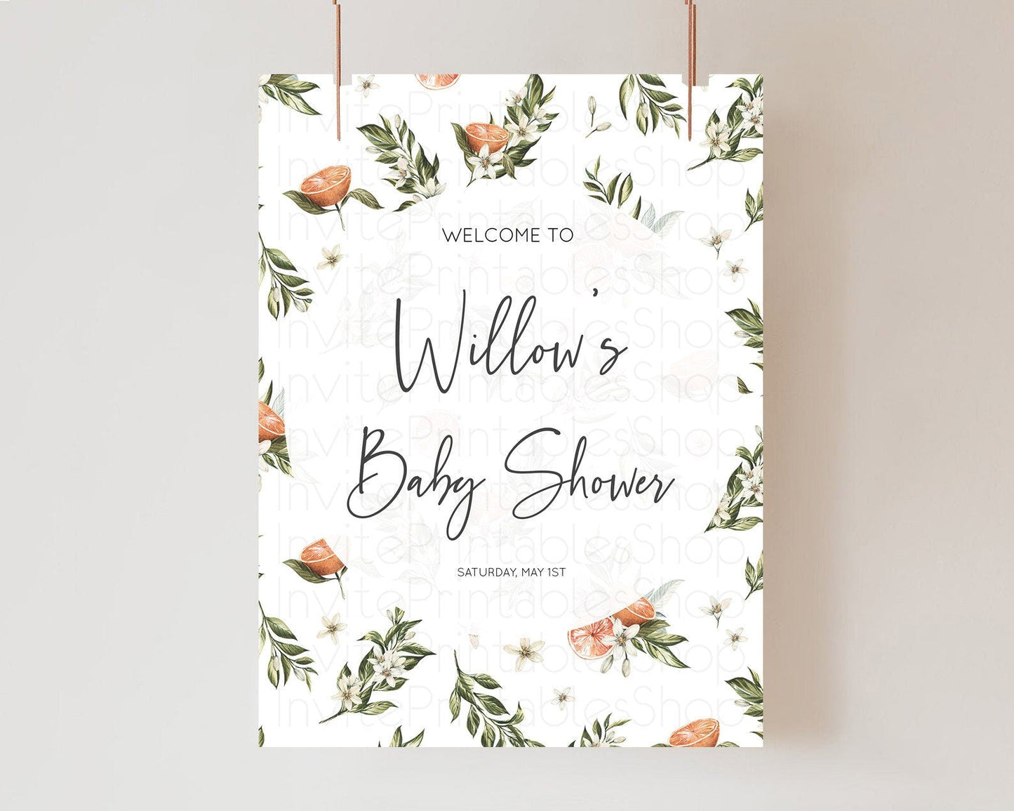 Citrus Baby Shower Welcome Sign Lemon Welcome Sign Orange Welcome Sign Citrus Welcome Poster Citrus Floral Decor Baby Welcome Board D10545