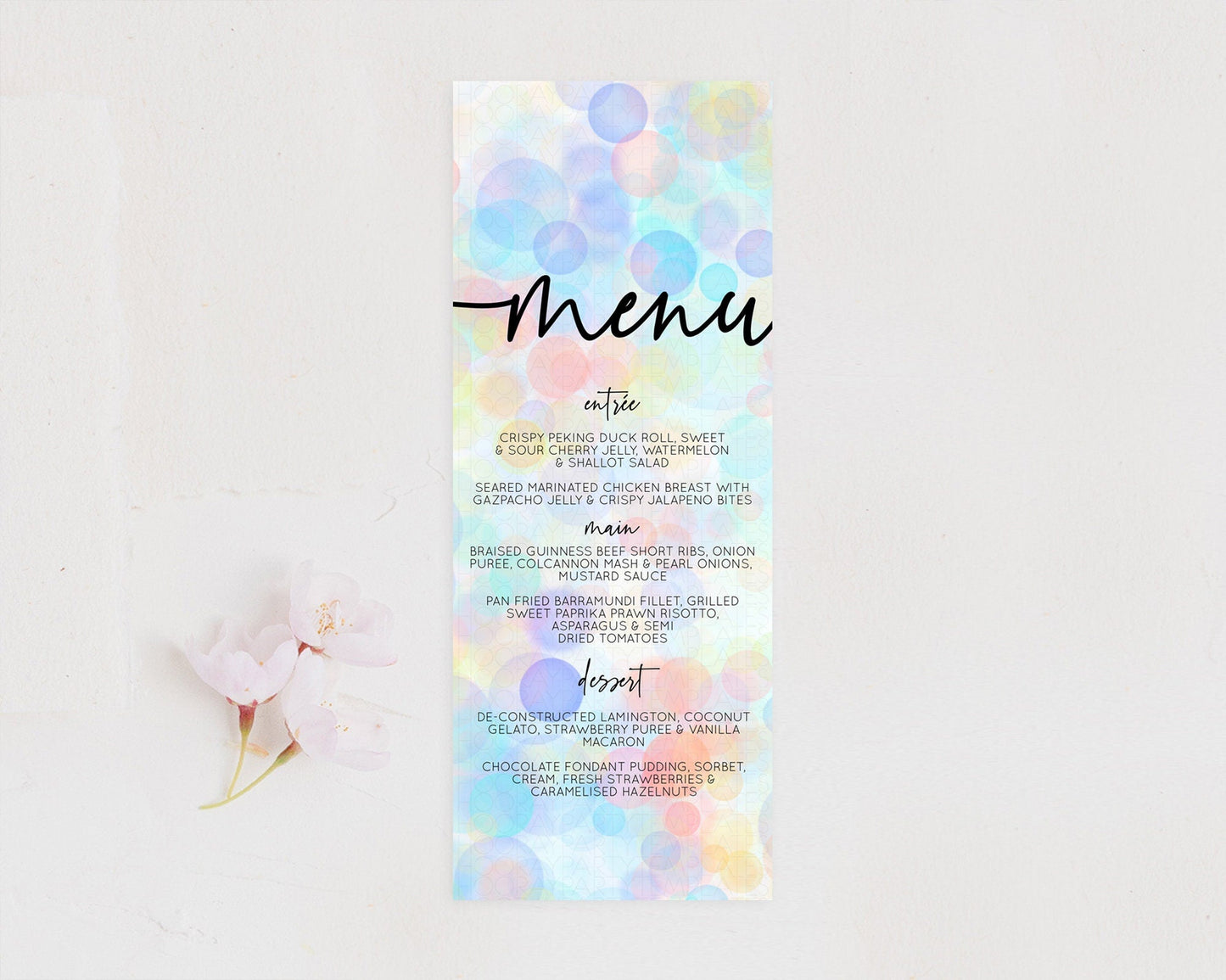 Pastel Menu Bubbles Menu Template Bubble Bath Table Decor Rainbow Pastel Colorful Confetti Dinner Dessert Menu Party Food Menu D10444