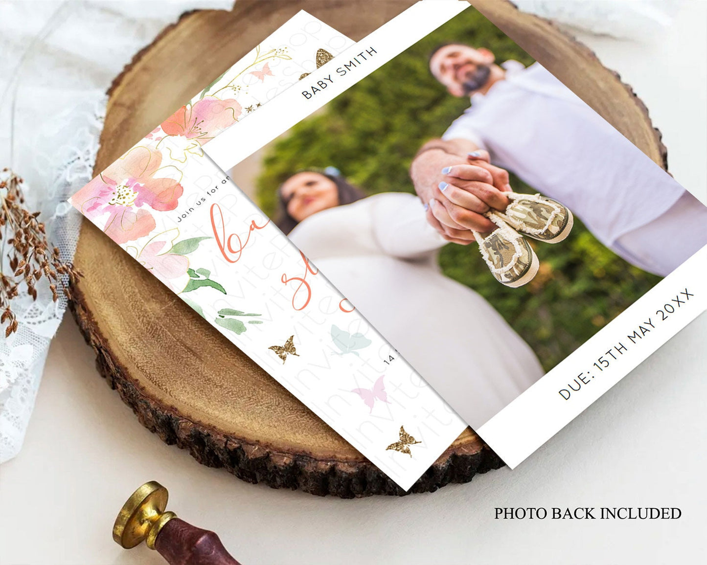 Fairy Baby Shower Invitation, Enchanted Fairy Garden, Tea Party, Secret Garden, Pastel Floral Butterflies, Pink Flowers, Gold Accents D10934