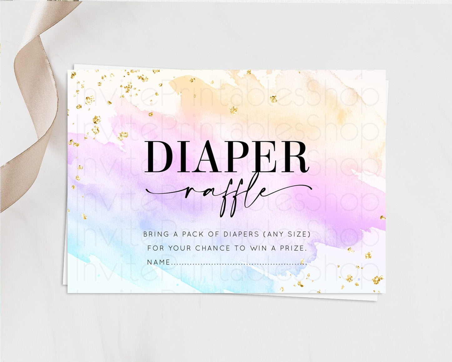 Pastel Diaper Raffle Card Pastel Rainbow Diaper Raffle Insert Colorful Ombre Watercolor Diaper Ticket Confetti Glitter Raffle Game D10175