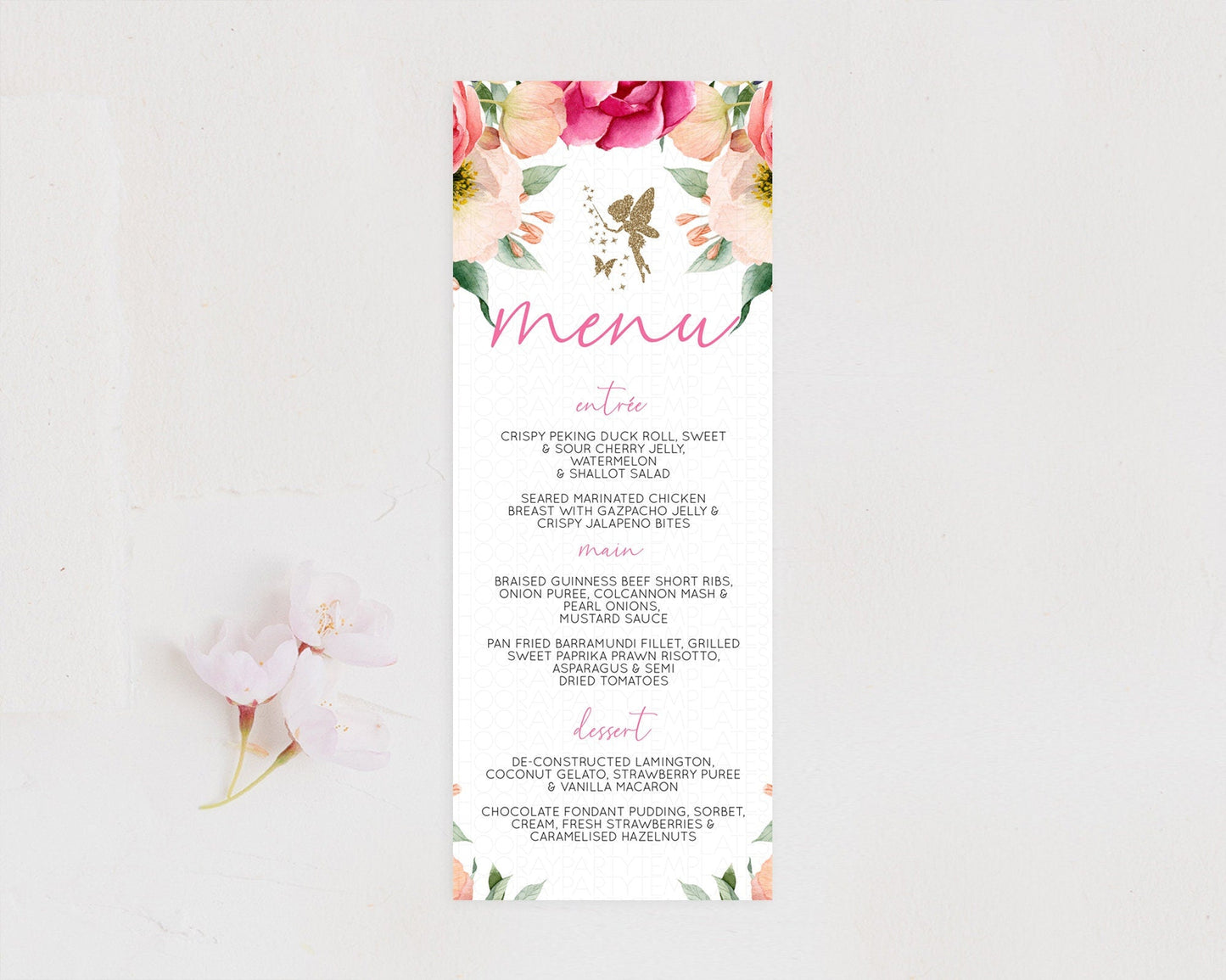 Fairy Menu Fairy Menu Template Enchanted Garden Pastel Floral Butterfly Table Decor Fairy Secret Garden Dinner Dessert Food Menu D10883