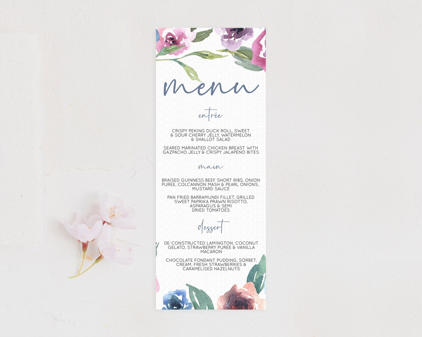 Secret Garden Menu Wildflower Menu Template Pastel Flower Garden Table Decor Boho Floral Dinner Dessert Floral Party Food Menu D10780
